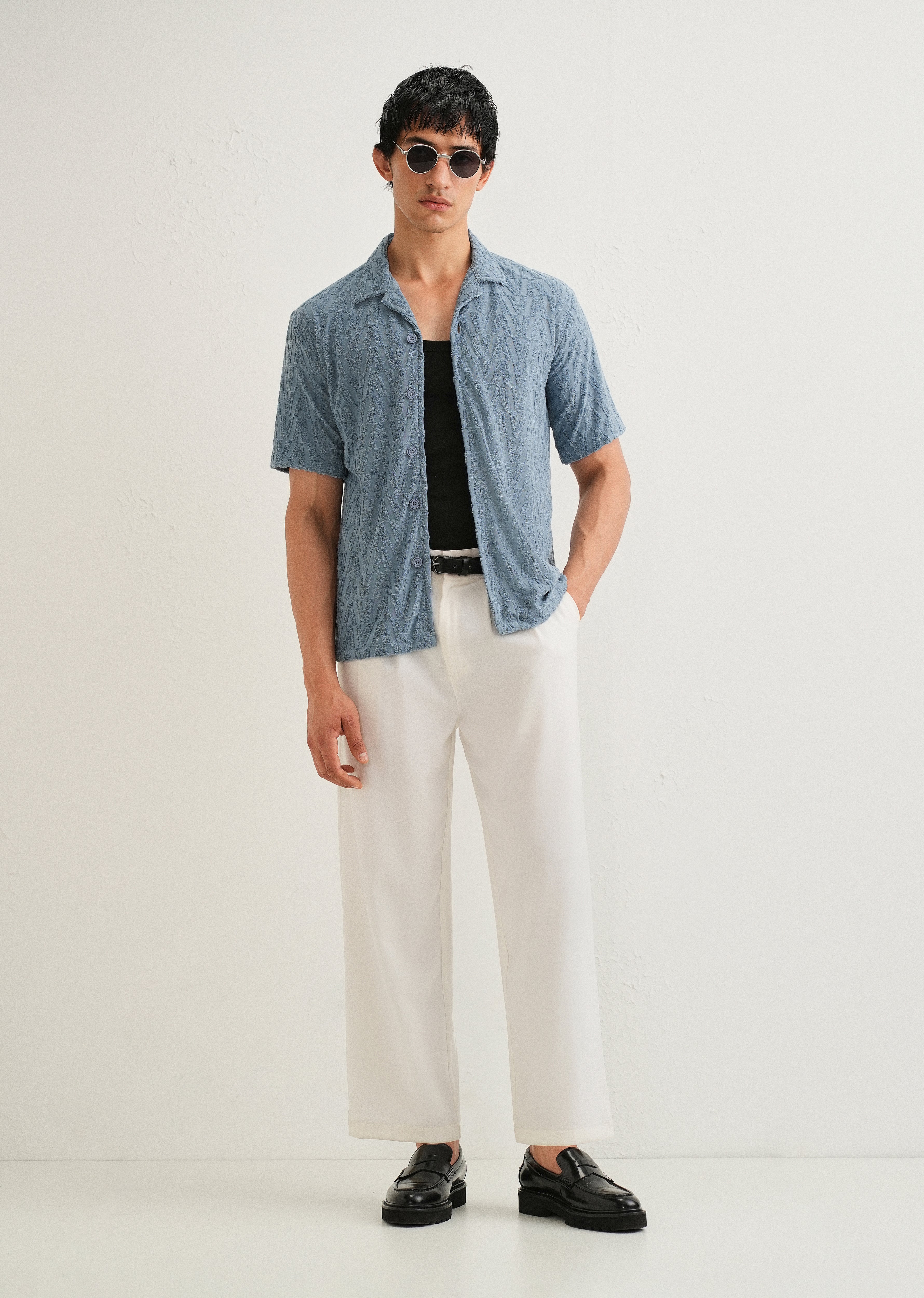 Light Blue Jacquard Knitted Shirt