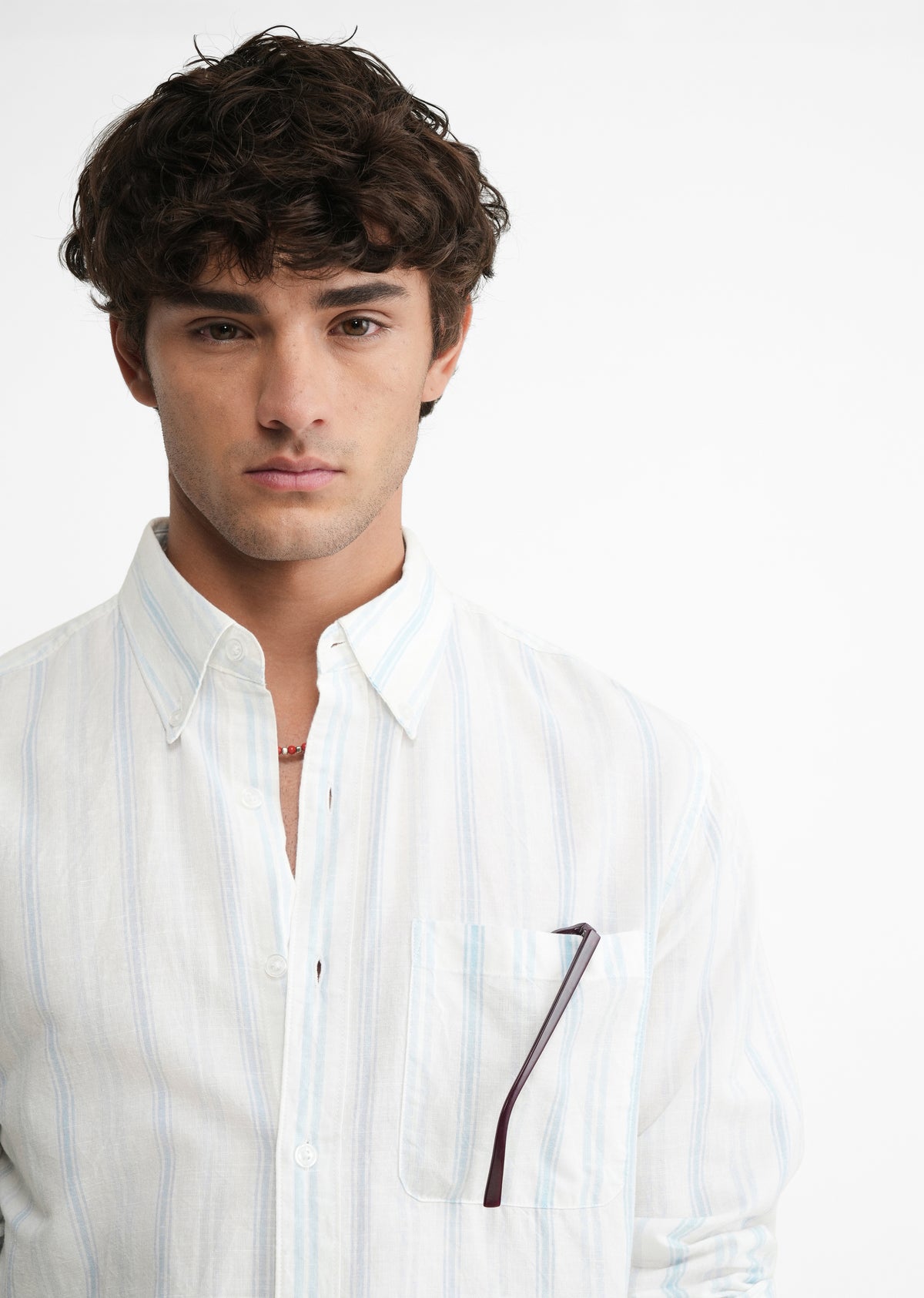 Light Blue Lyocell Linen Stripe Shirt