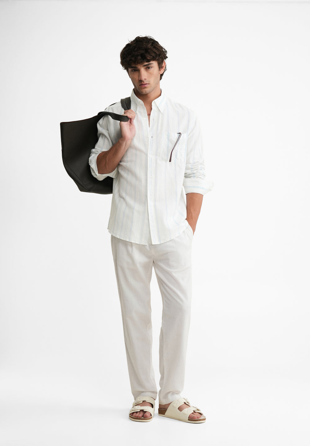 Light Blue Lyocell Linen Stripe Shirt