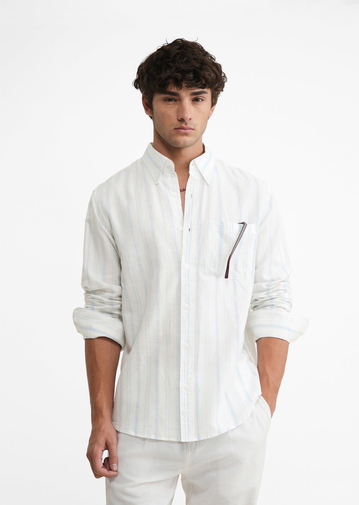 Light Blue Lyocell Linen Stripe Shirt