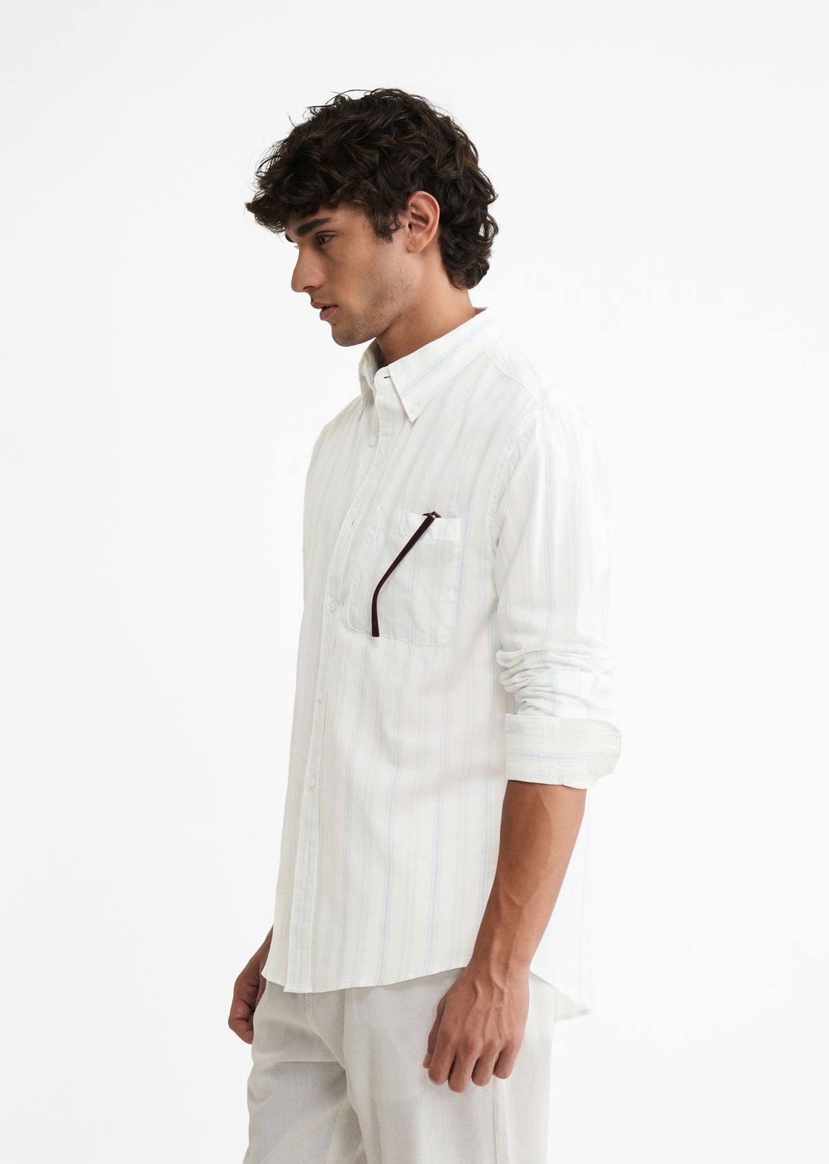 Light Blue Lyocell Linen Stripe Shirt