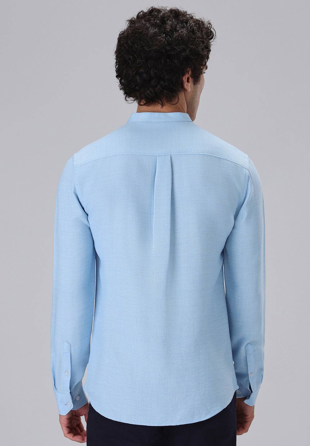 Light Blue Plain Mandarin Collar Shirt
