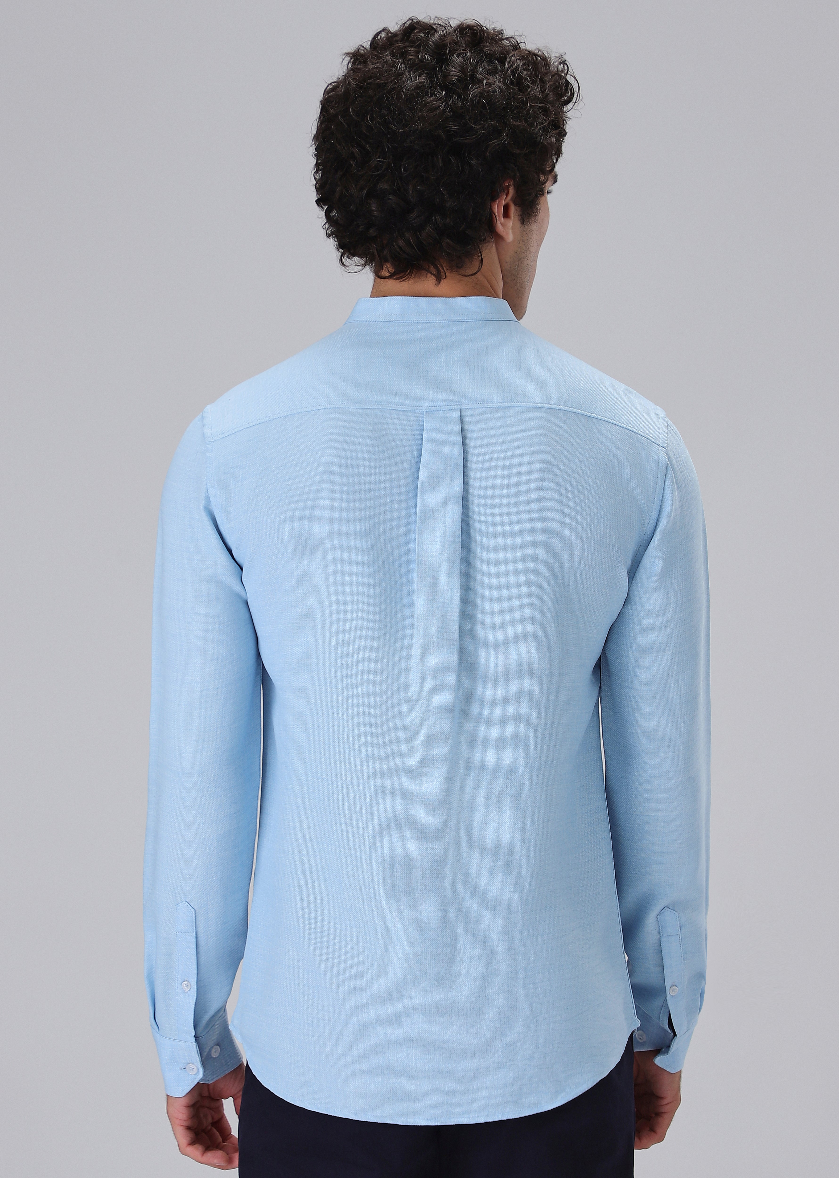 Light Blue Plain Mandarin Collar Shirt