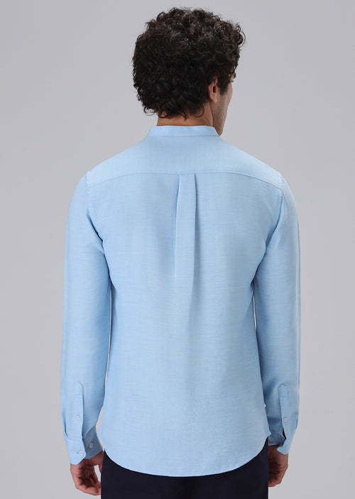 Light Blue Plain Mandarin Collar Shirt