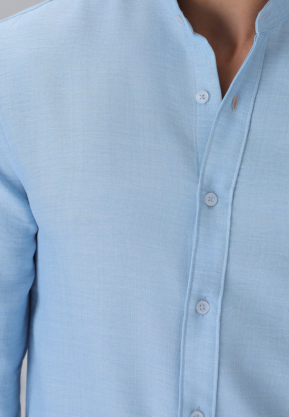 Light Blue Plain Mandarin Collar Shirt