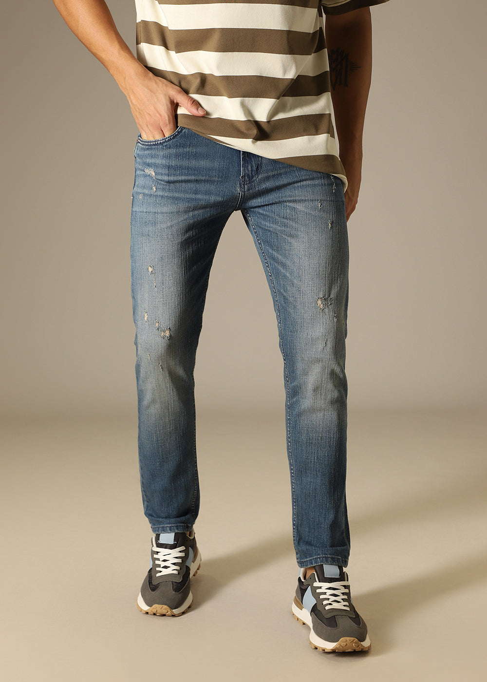 Light Blue Mid Fade Ankle Slim Fit Denim