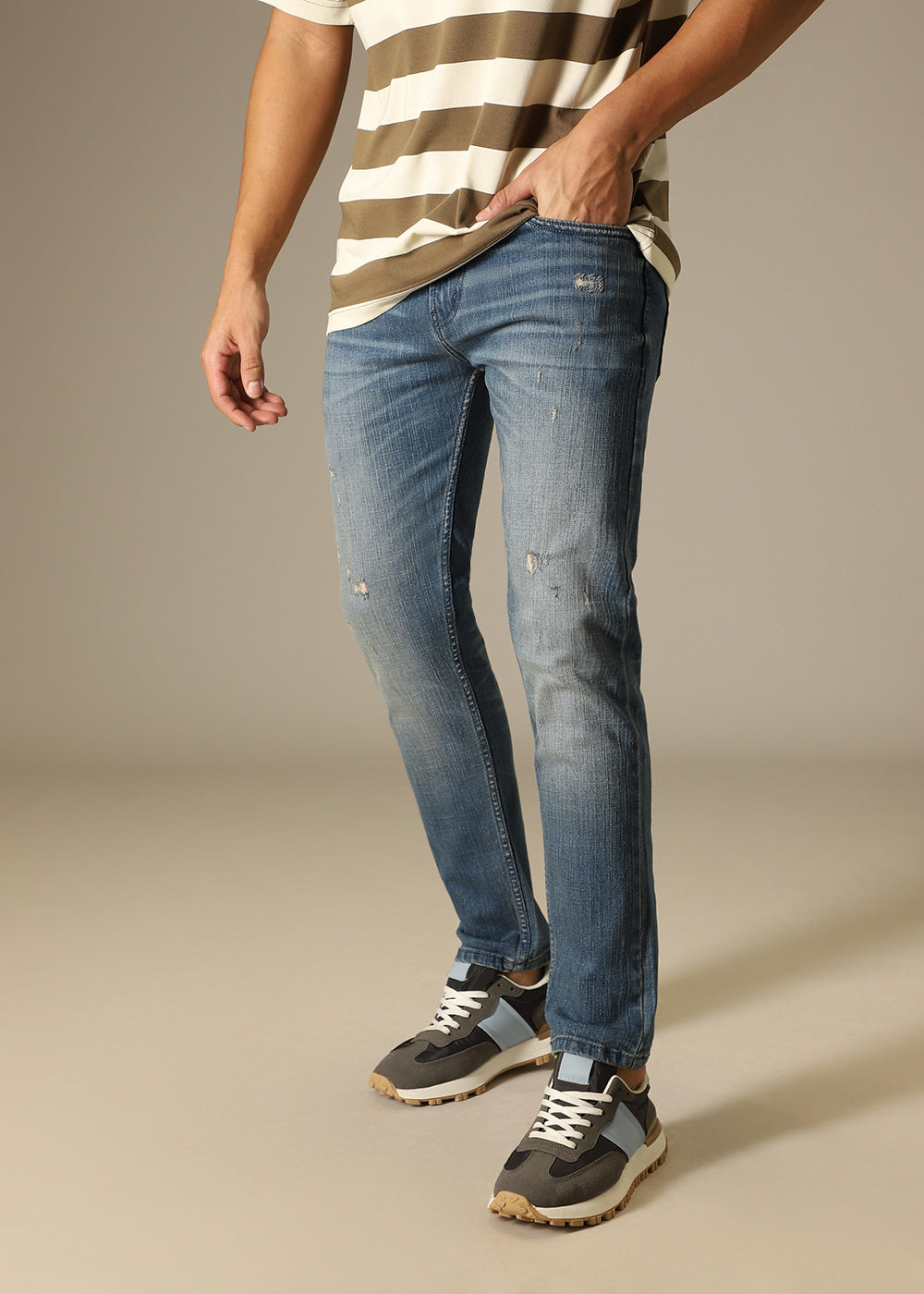 Light Blue Mid Fade Ankle Slim Fit Denim