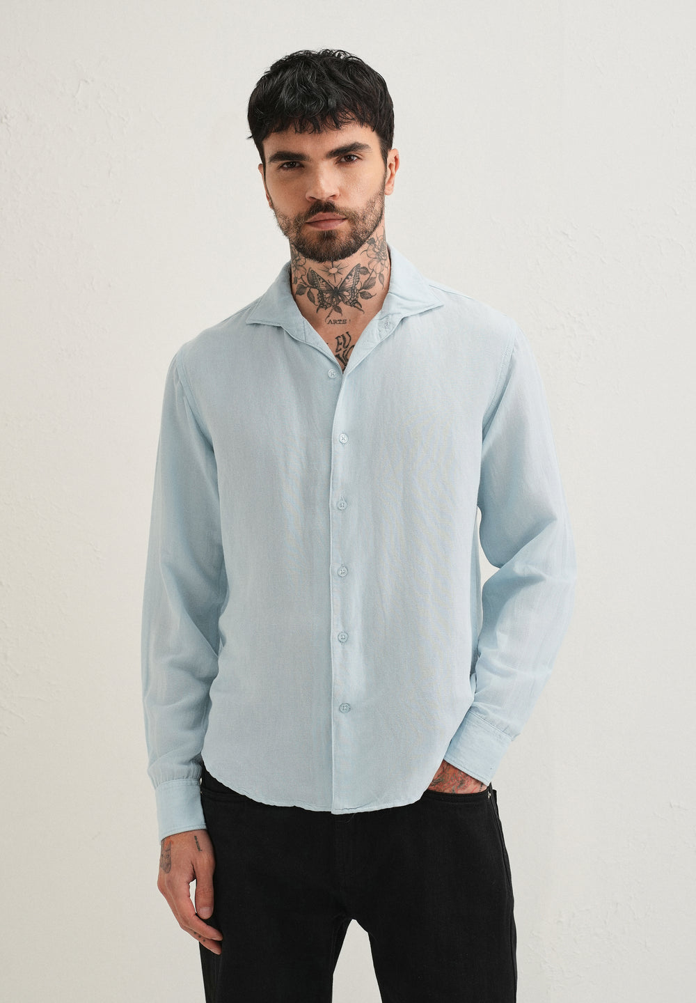 Light Blue Plain Linen Viscose Shirt