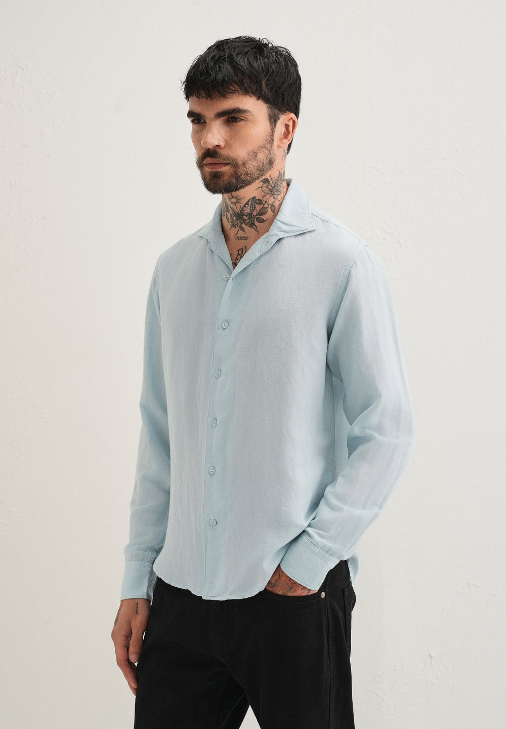 Light Blue Plain Linen Viscose Shirt