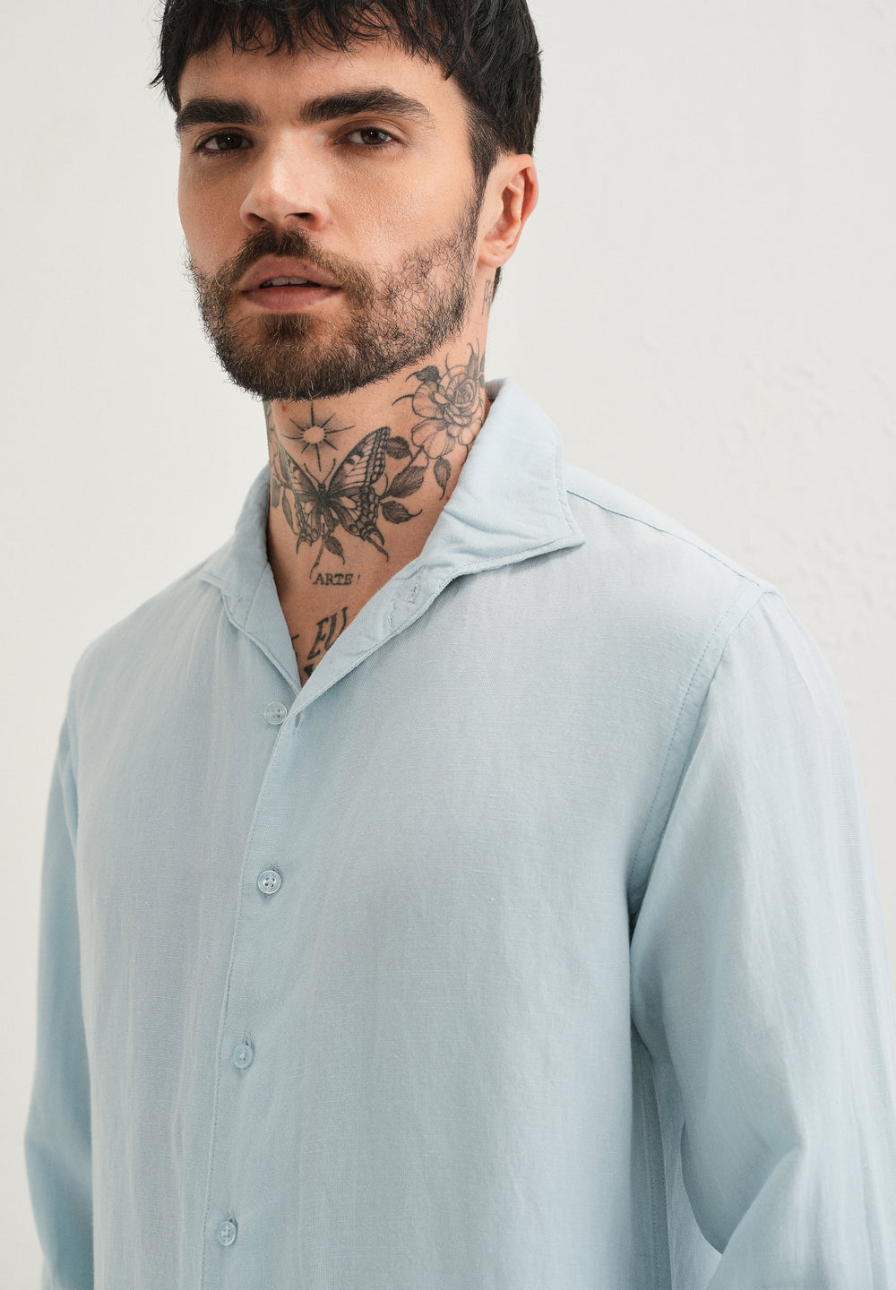 Light Blue Plain Linen Viscose Shirt