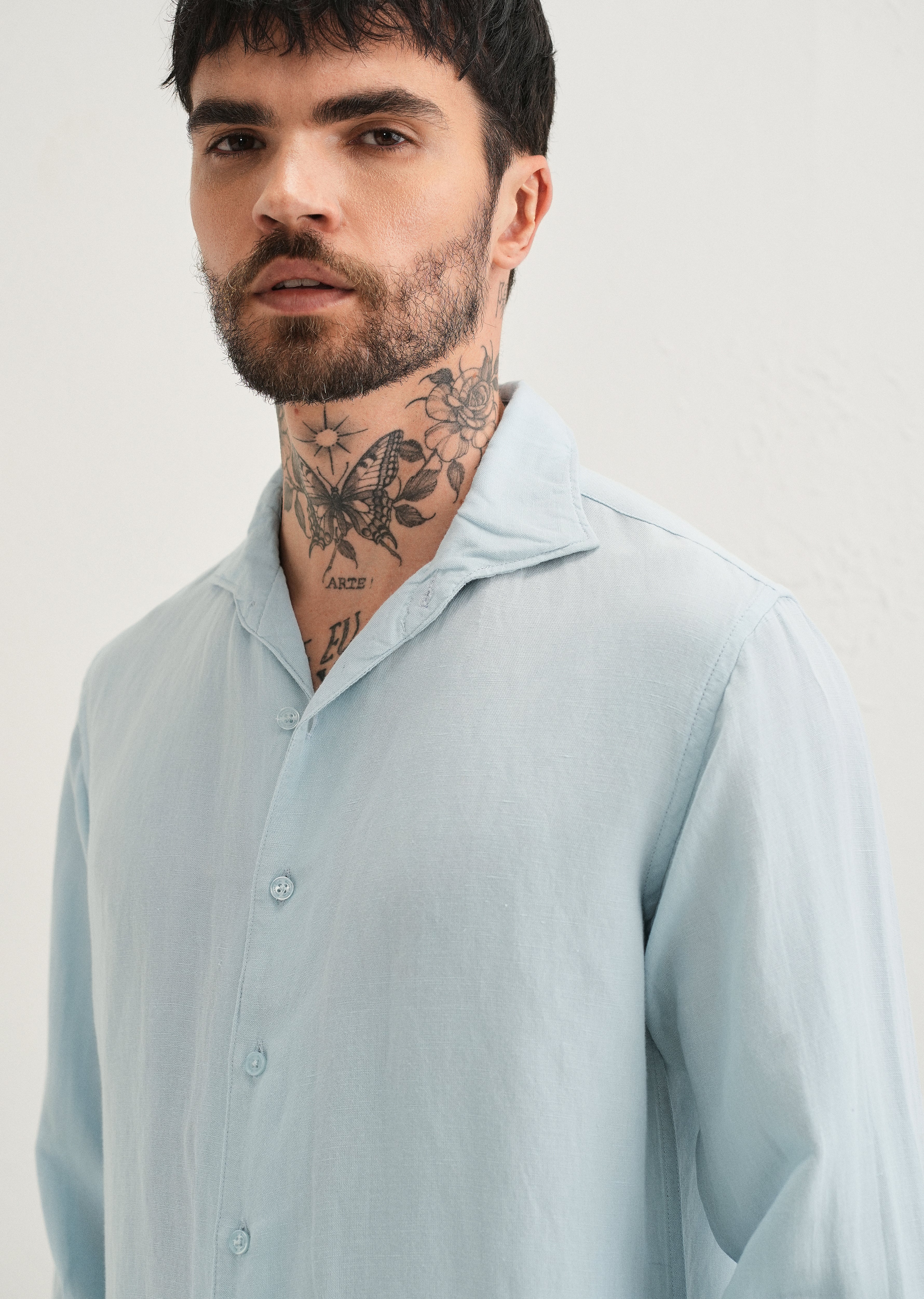 Light Blue Plain Linen Viscose Shirt