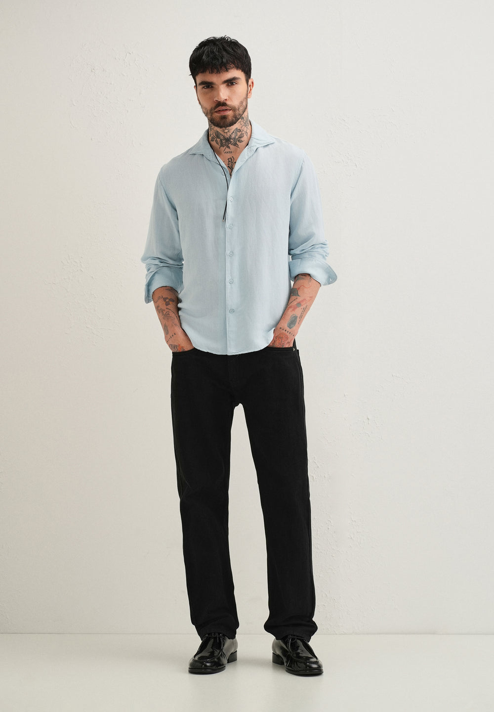 Light Blue Plain Linen Viscose Shirt