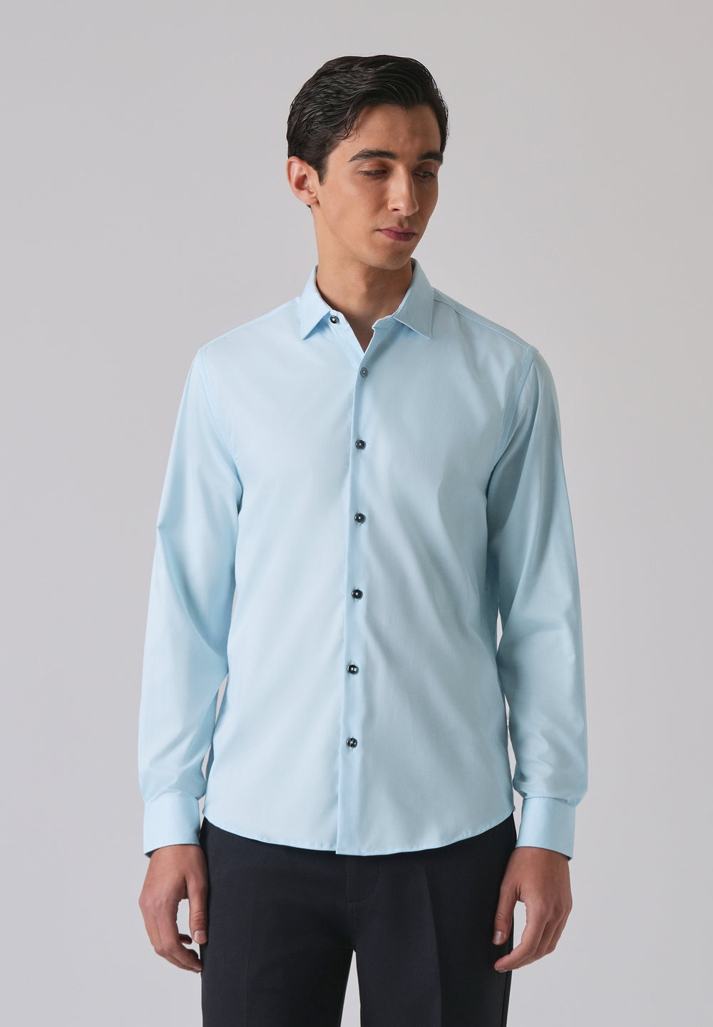 Light Blue Cotton Stretch Plain Shirt