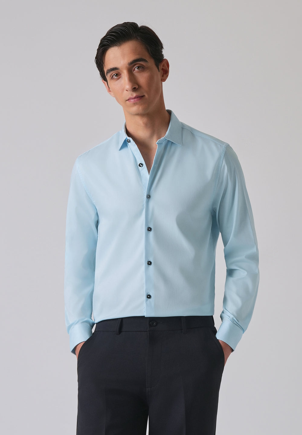 Light Blue Cotton Stretch Plain Shirt