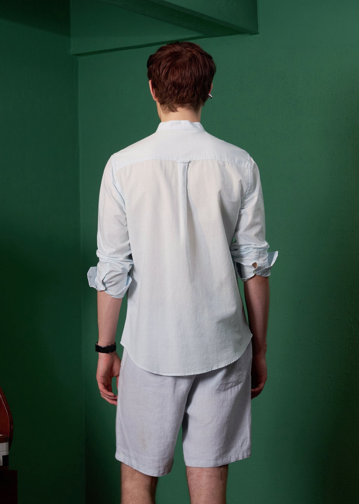 Light Blue Pocket Embroidery Linen Shirt