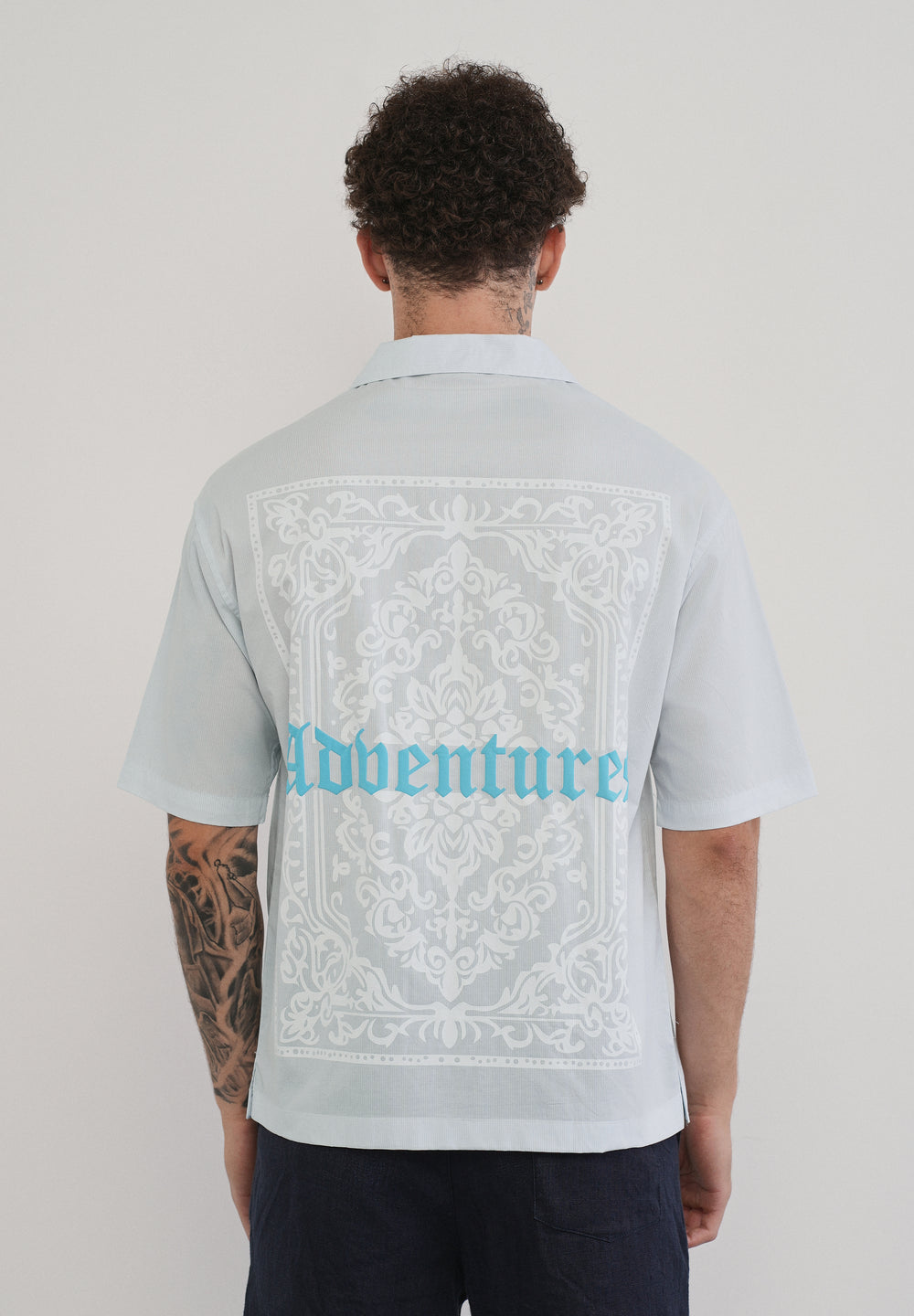 Light Blue Printed Cotton Stripe Shirt