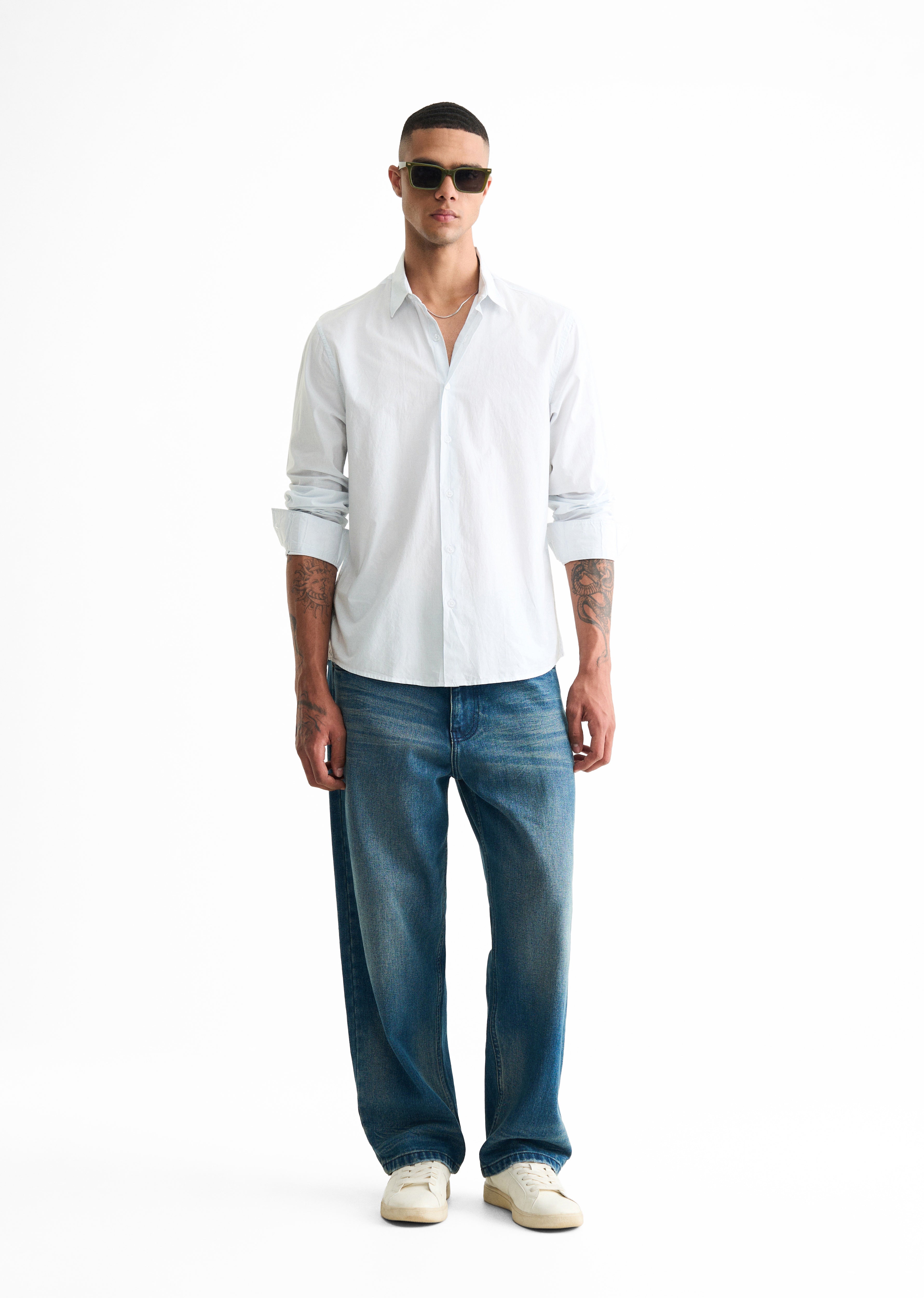 Light Blue Printed Pin Stripe Shirt