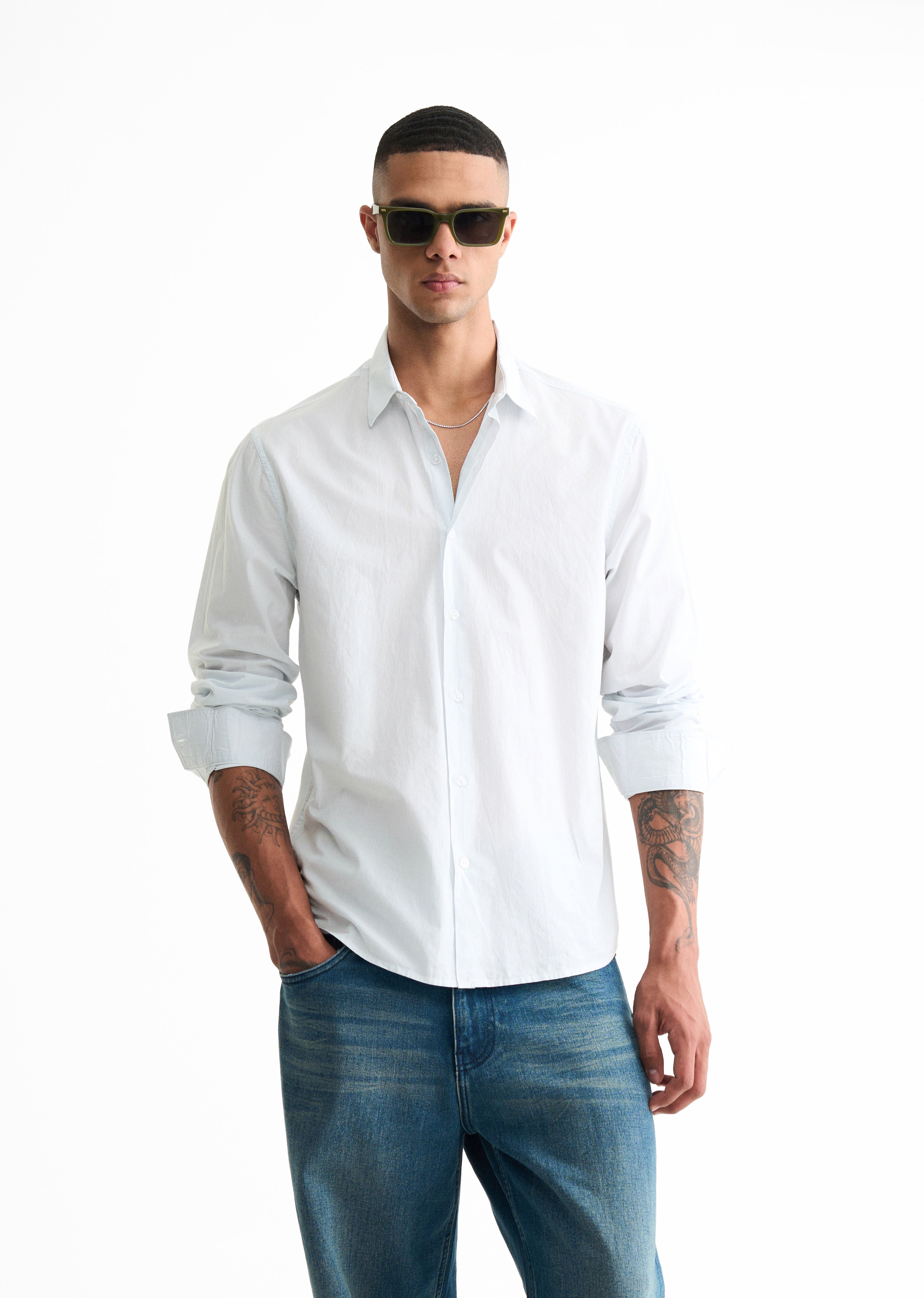Light Blue Printed Pin Stripe Shirt