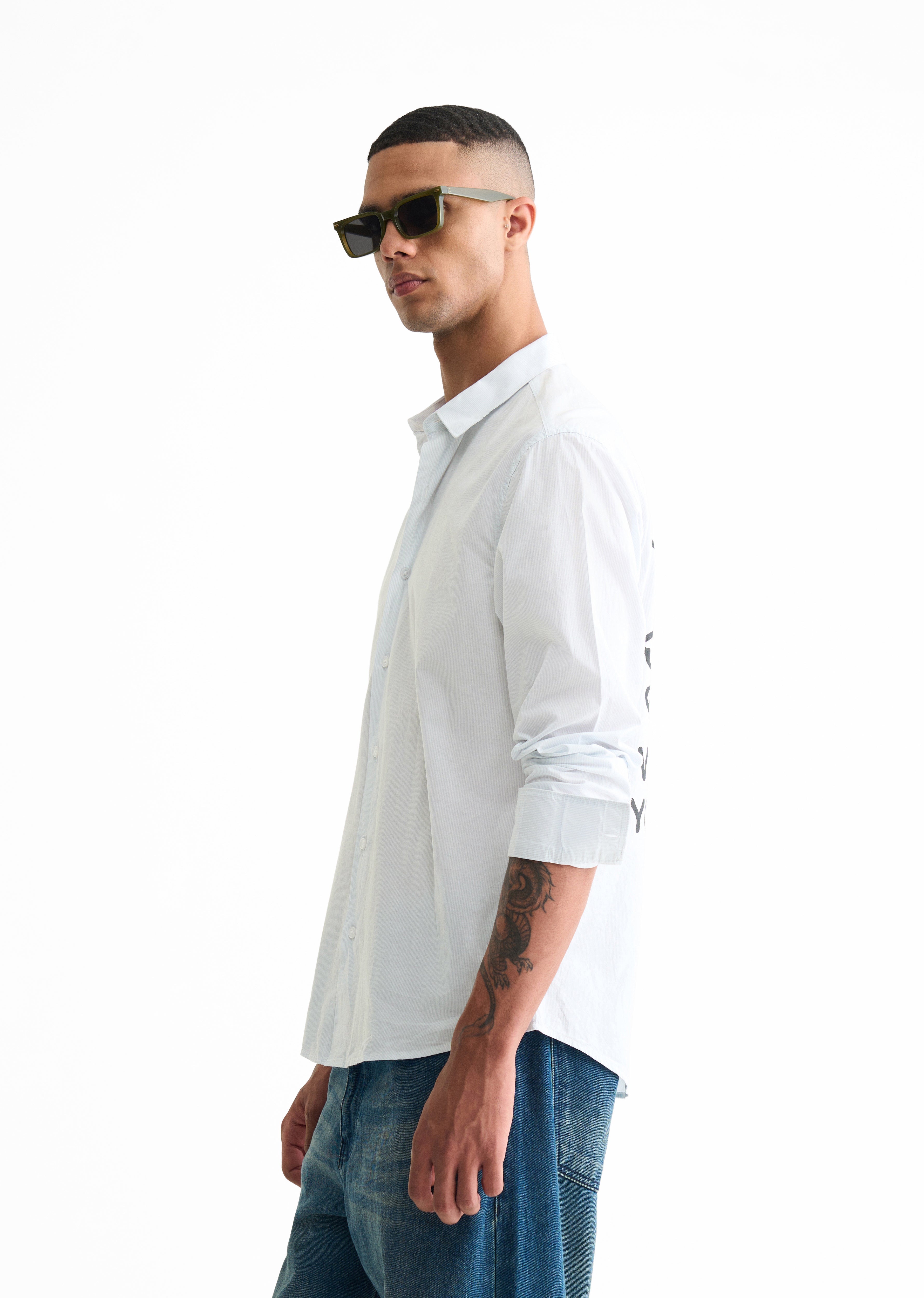 Light Blue Printed Pin Stripe Shirt