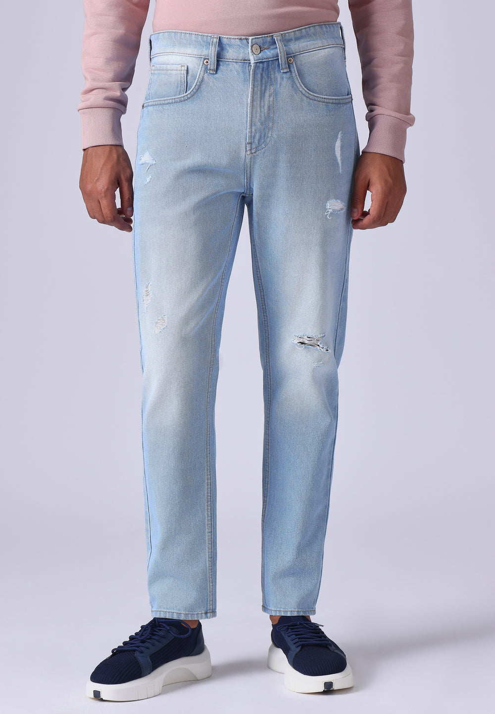 Light Blue Ripped Carrot Fit Jeans