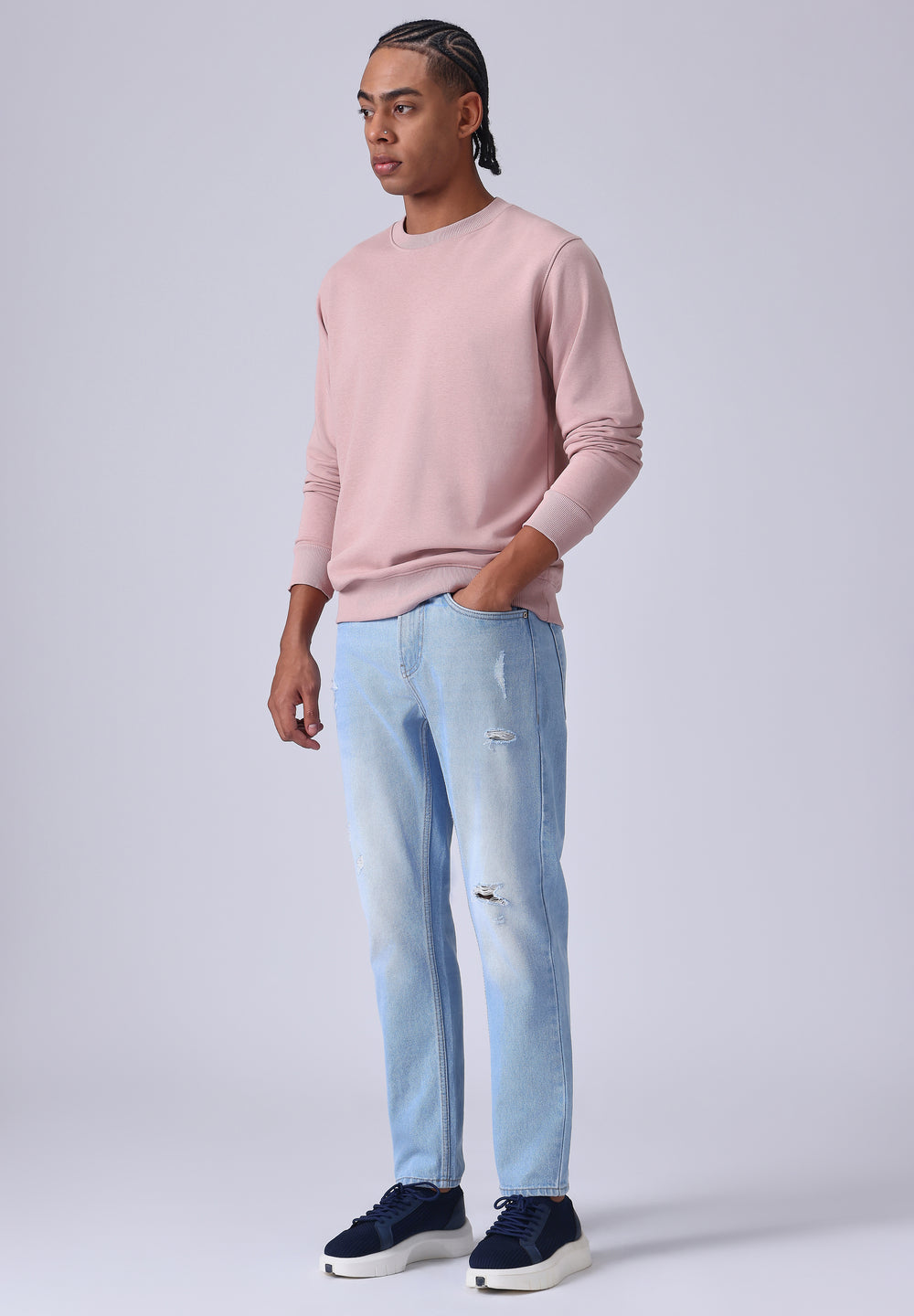Light Blue Ripped Carrot Fit Jeans