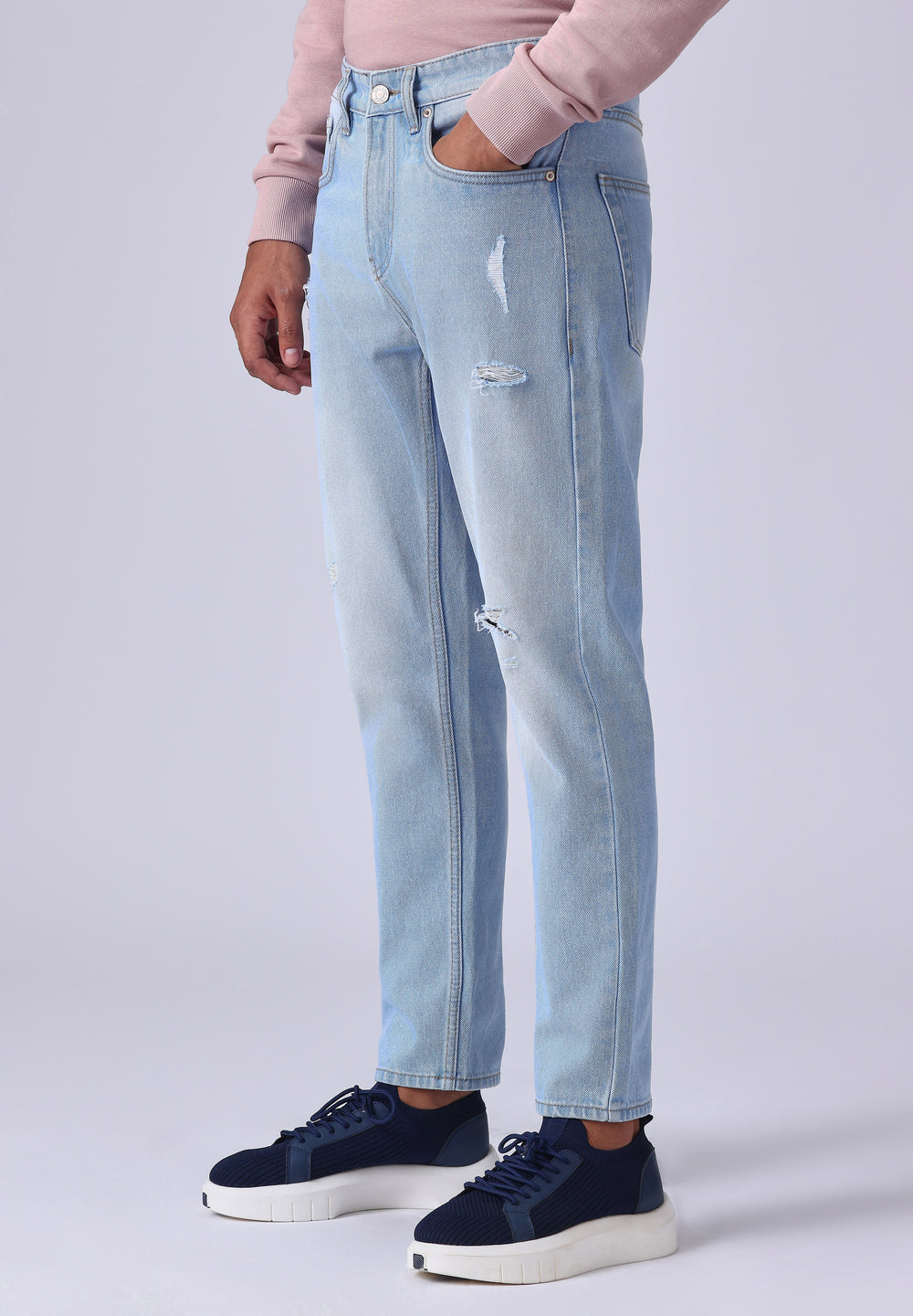 Light Blue Ripped Carrot Fit Jeans