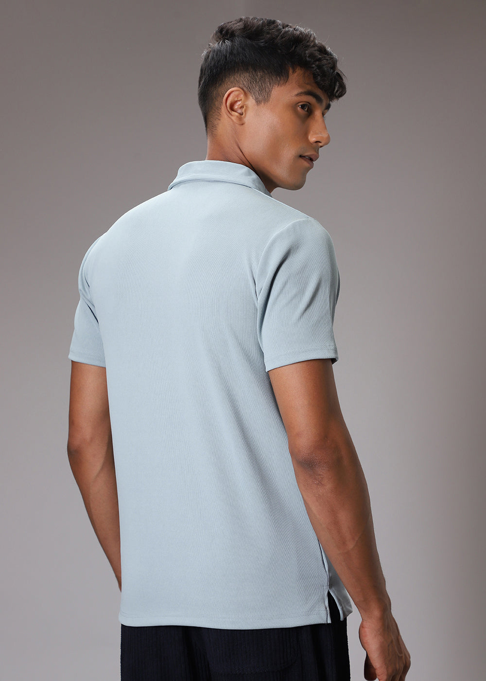 Light Blue Ribbed Polo T-shirt