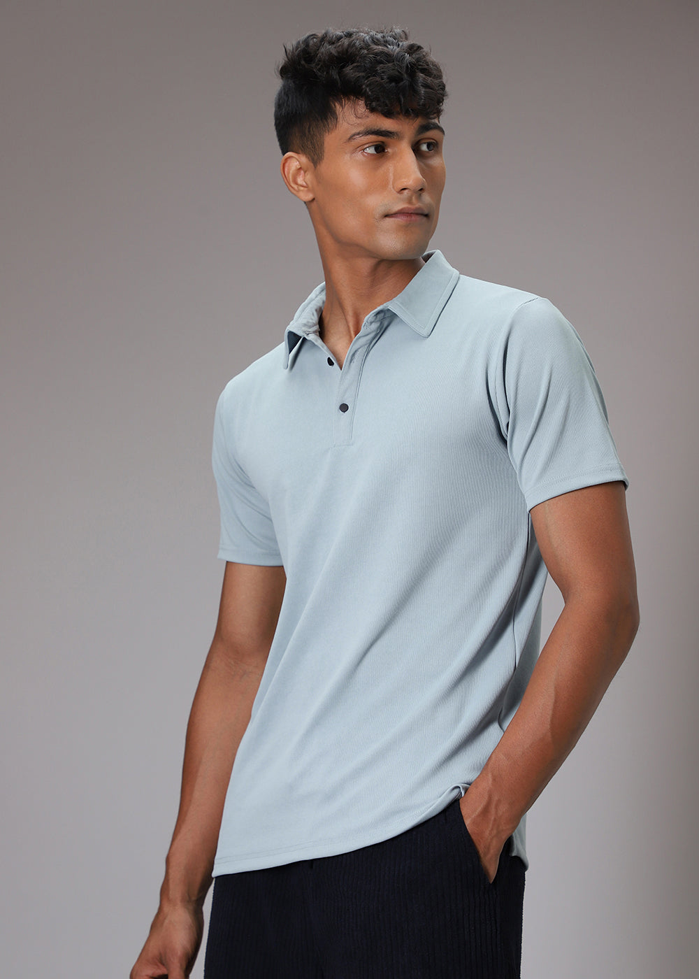 Light Blue Ribbed Polo T-shirt