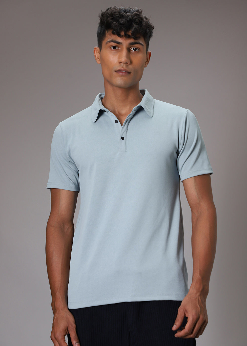 Light Blue Ribbed Polo T-shirt