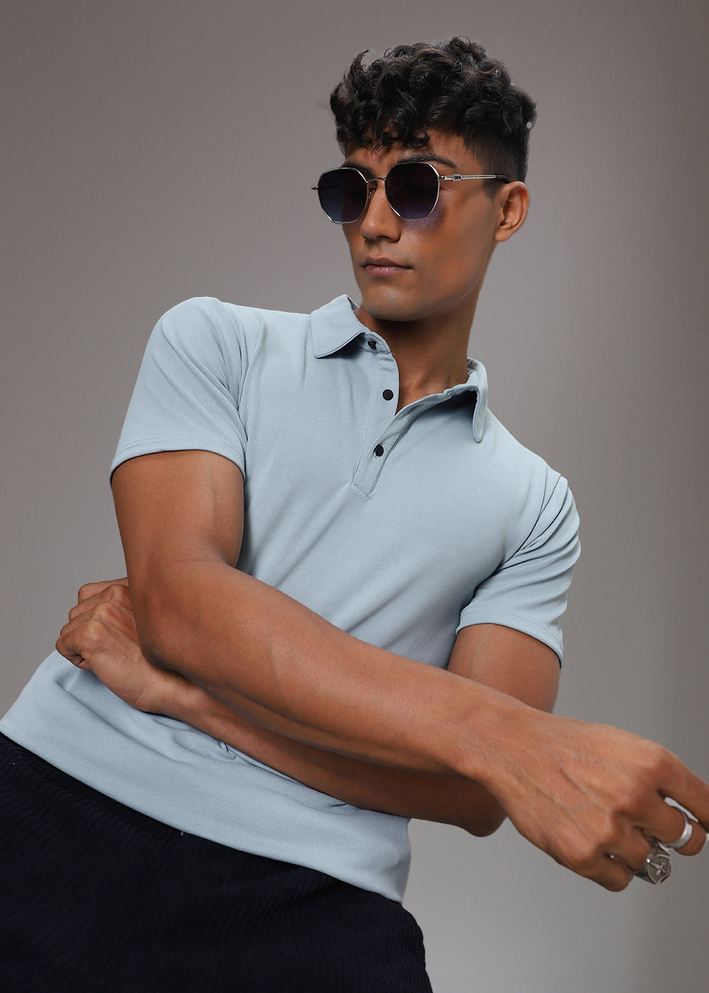 Light Blue Ribbed Polo T-shirt