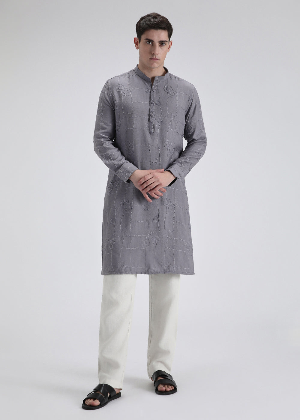 Light Blue Self Embroidered Kurta