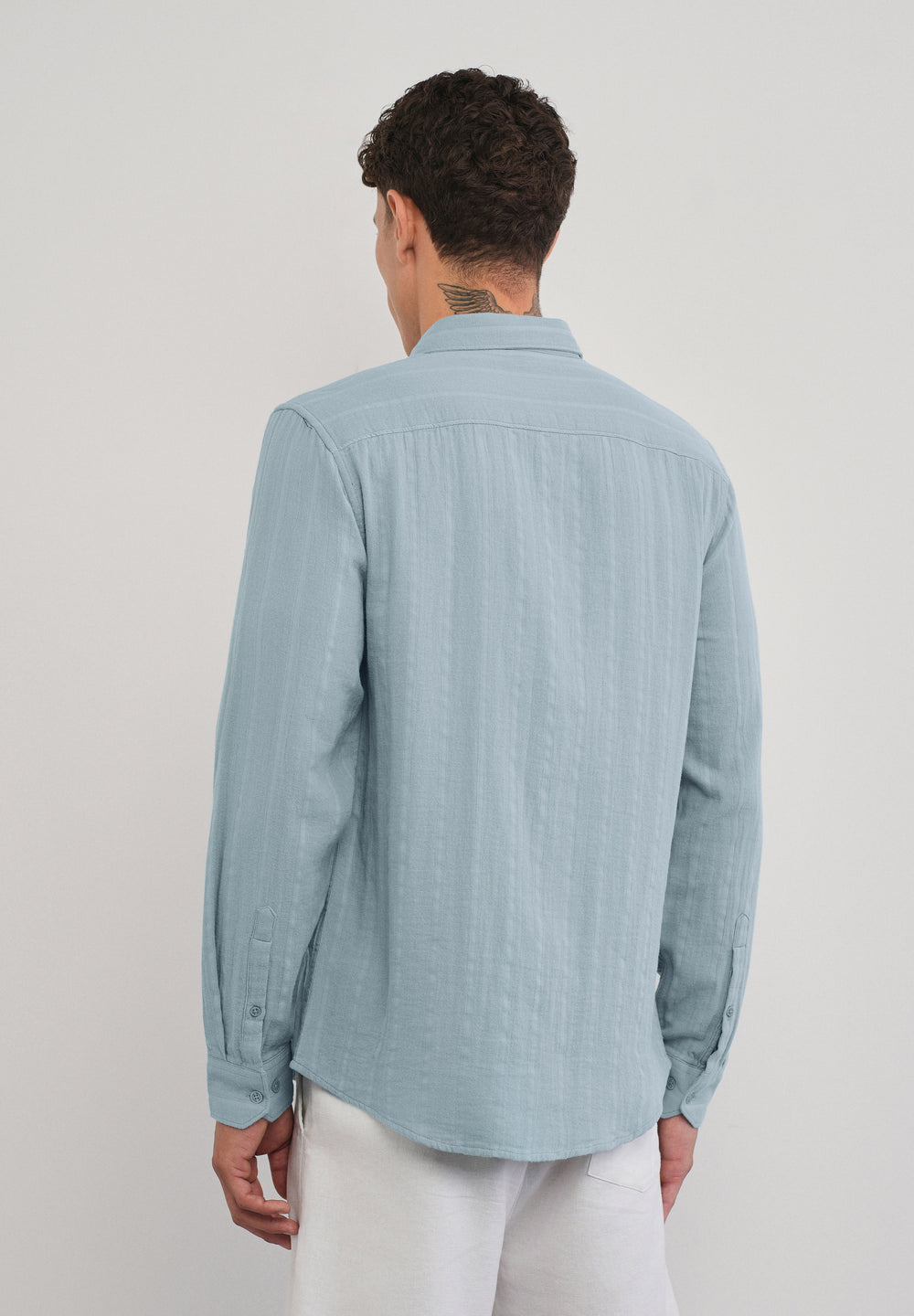 Light Blue Self Striped Cotton Shirt