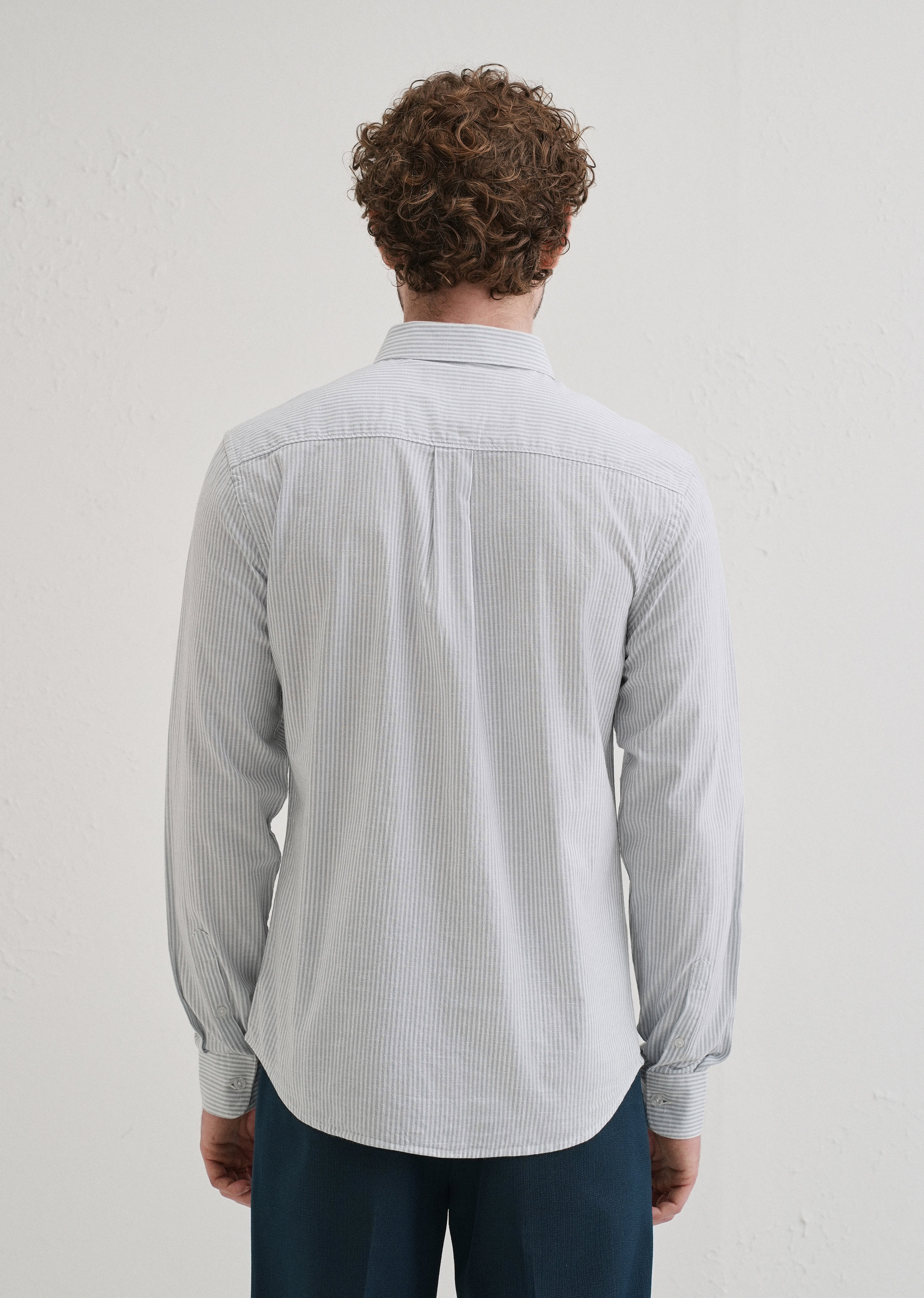 Light Blue Striped Cotton Linen Shirt