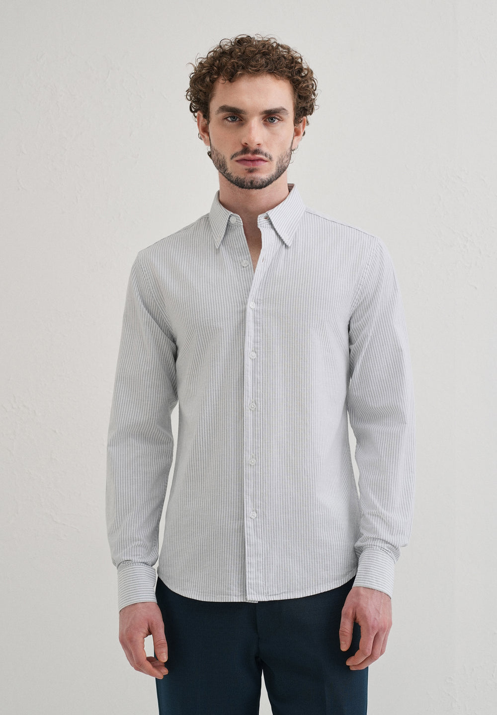 Light Blue Striped Cotton Linen Shirt