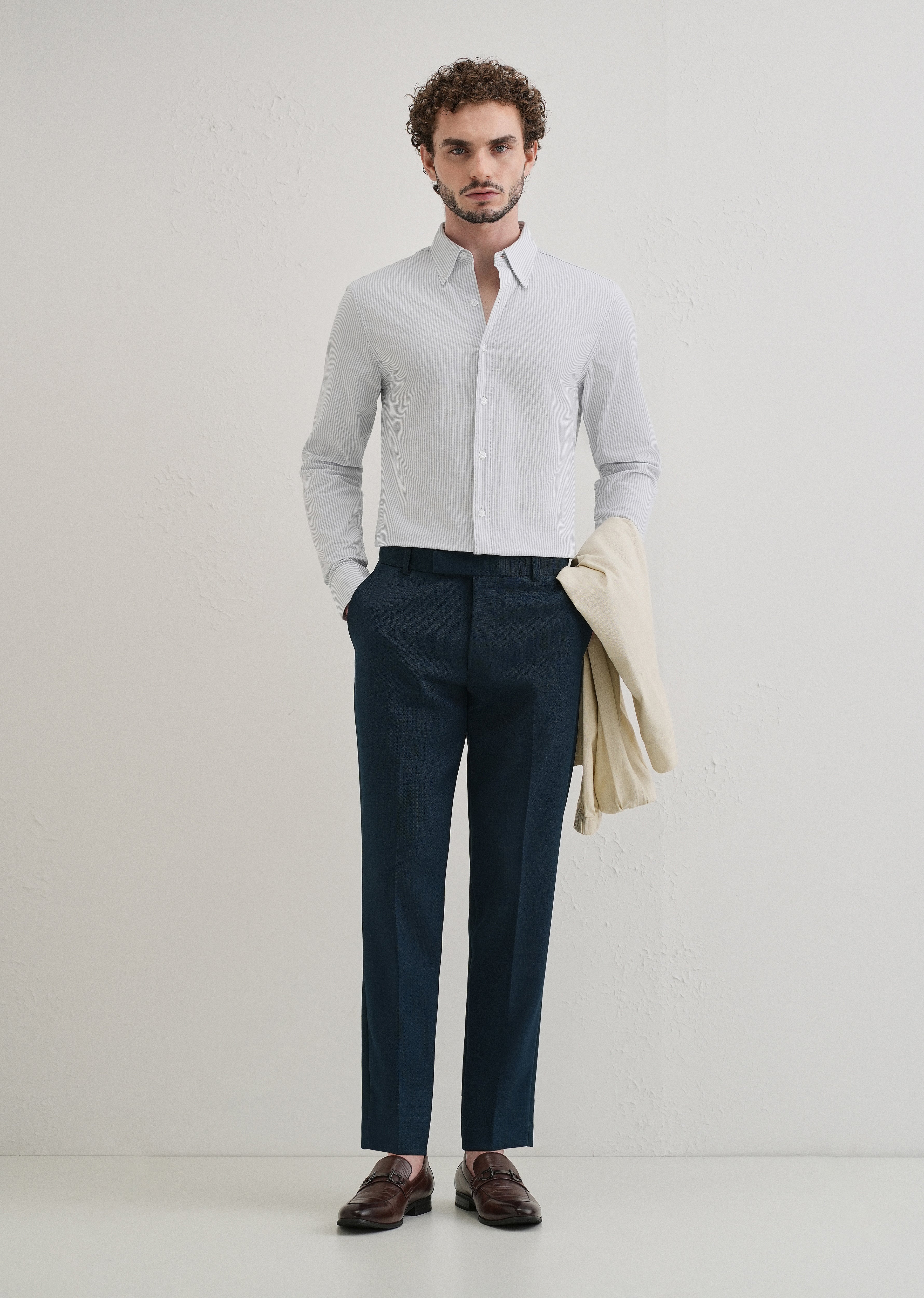 Light Blue Striped Cotton Linen Shirt