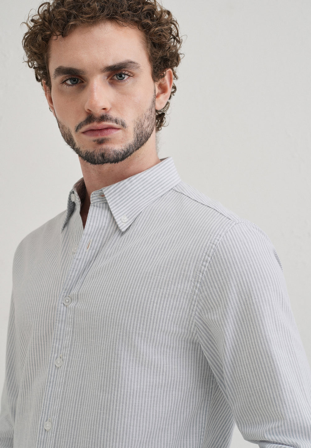 Light Blue Striped Cotton Linen Shirt
