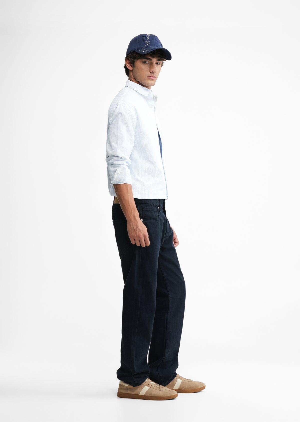 Light Blue Textured Striped Boxy Shirt