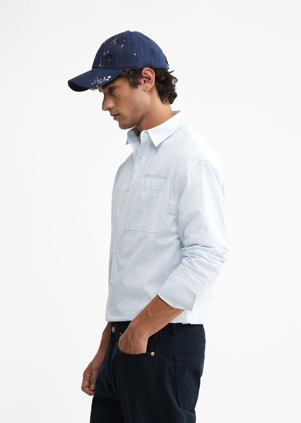 Light Blue Textured Striped Boxy Shirt