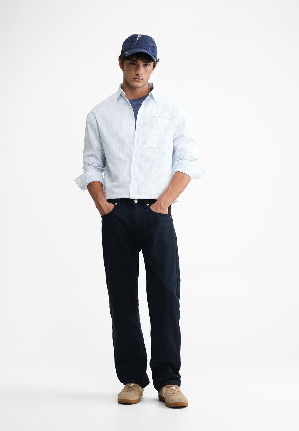 Light Blue Textured Striped Boxy Shirt