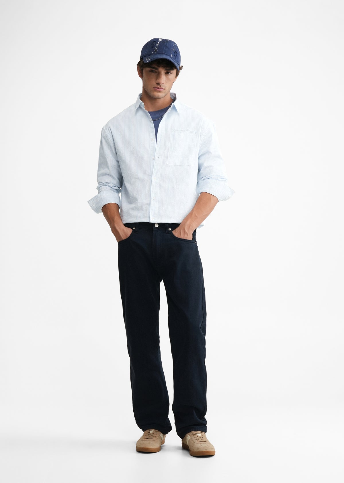 Light Blue Textured Striped Boxy Shirt
