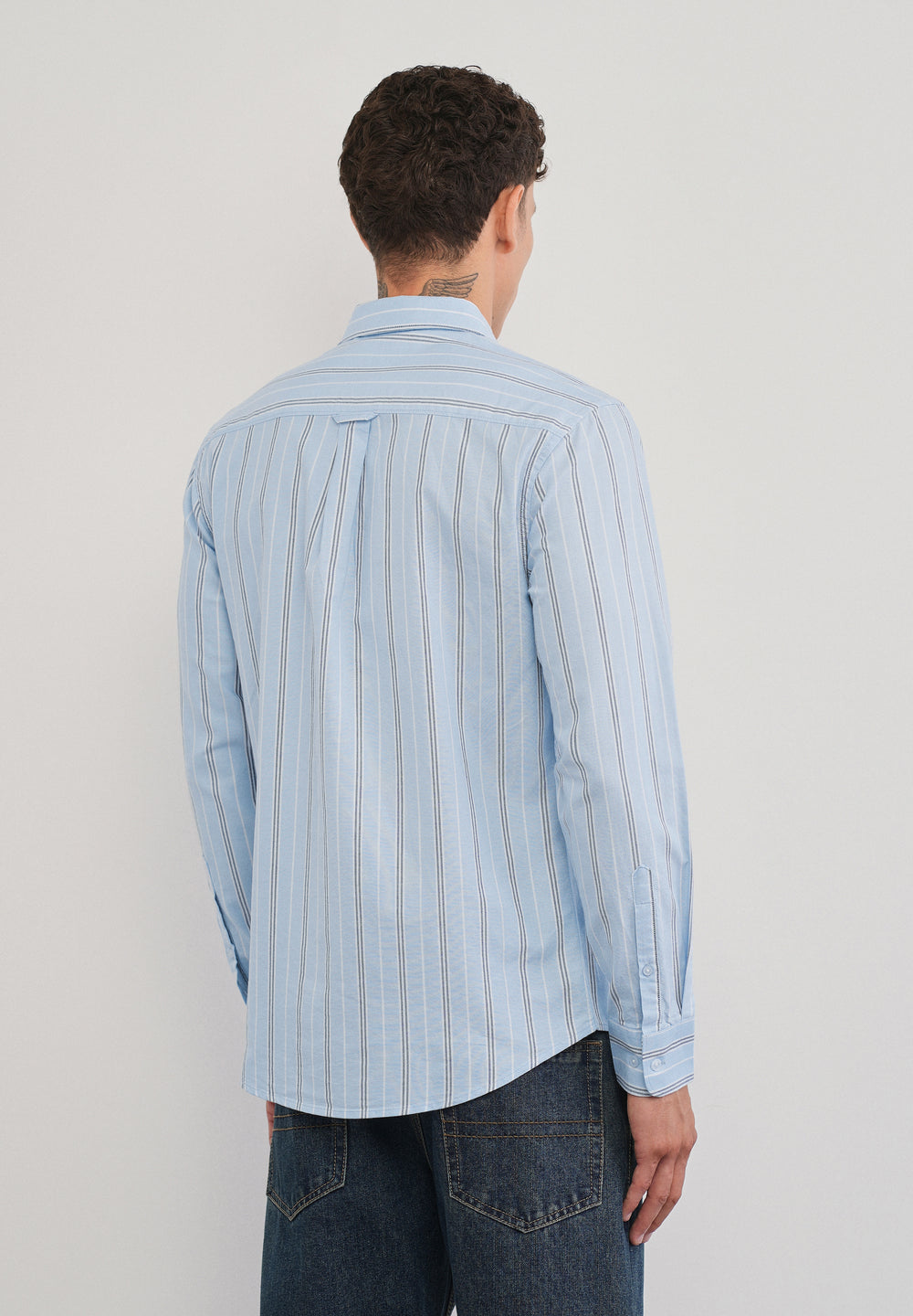 Light Blue Vertical Striped Cotton Shirt