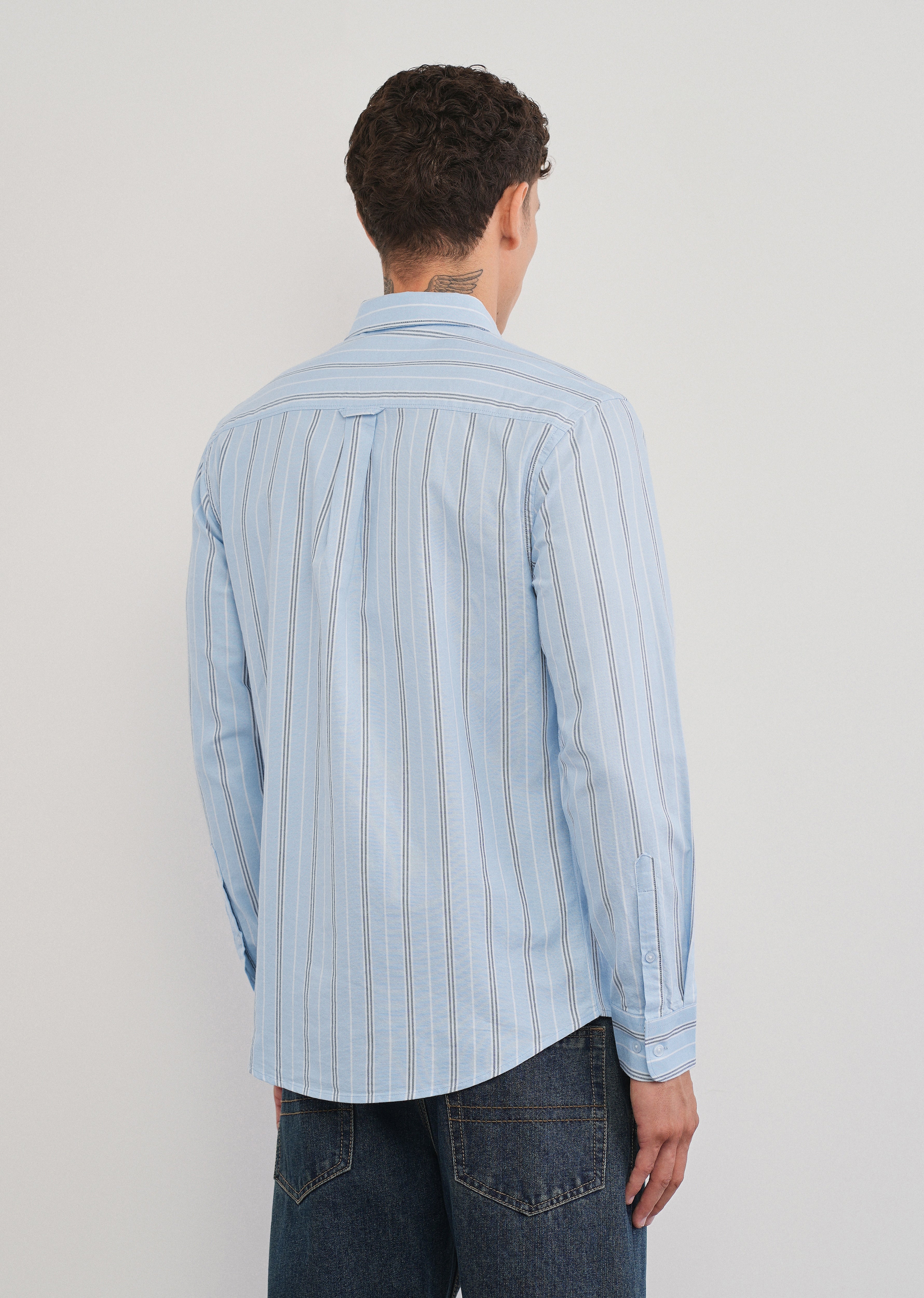 Light Blue Vertical Striped Cotton Shirt