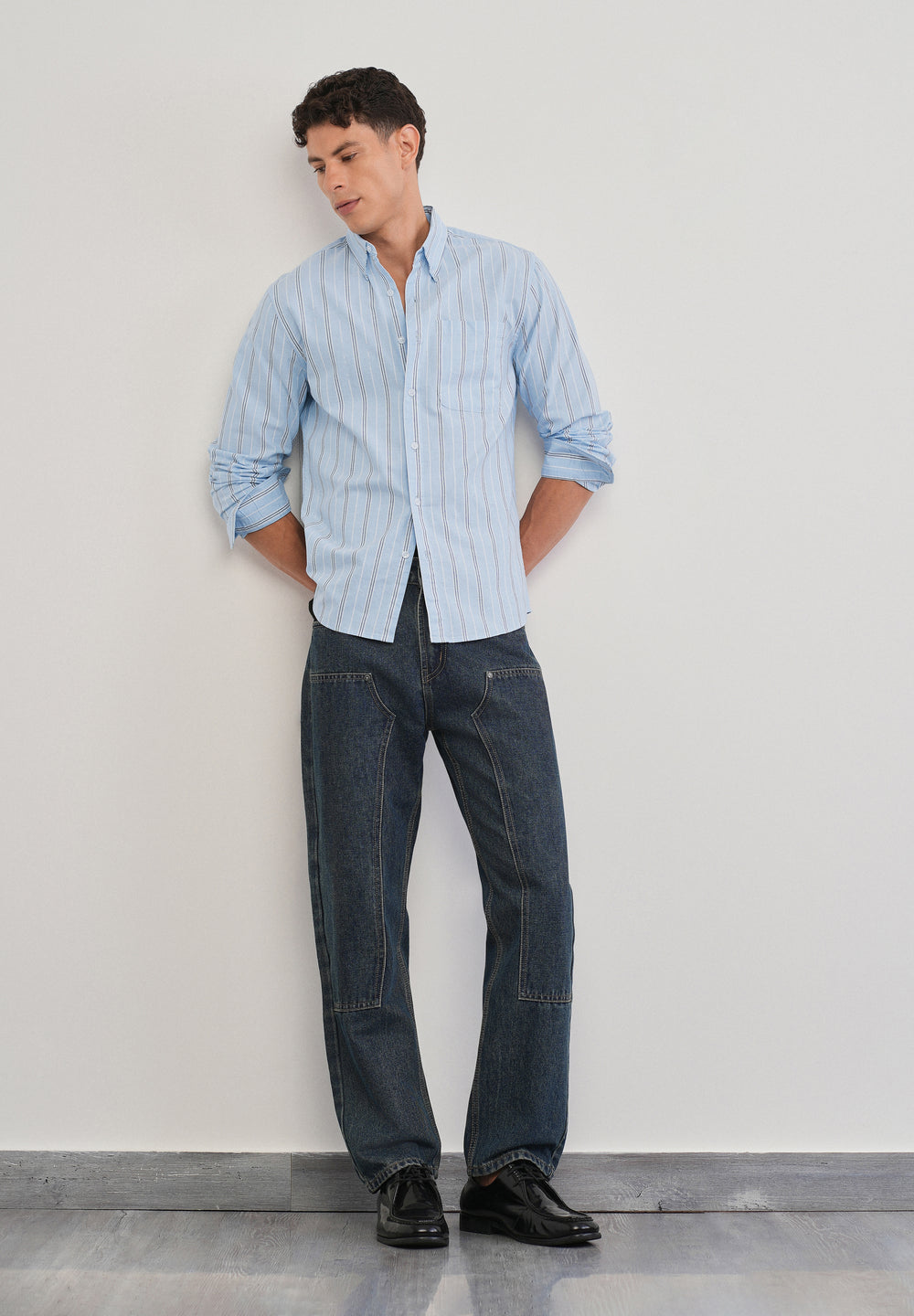 Light Blue Vertical Striped Cotton Shirt