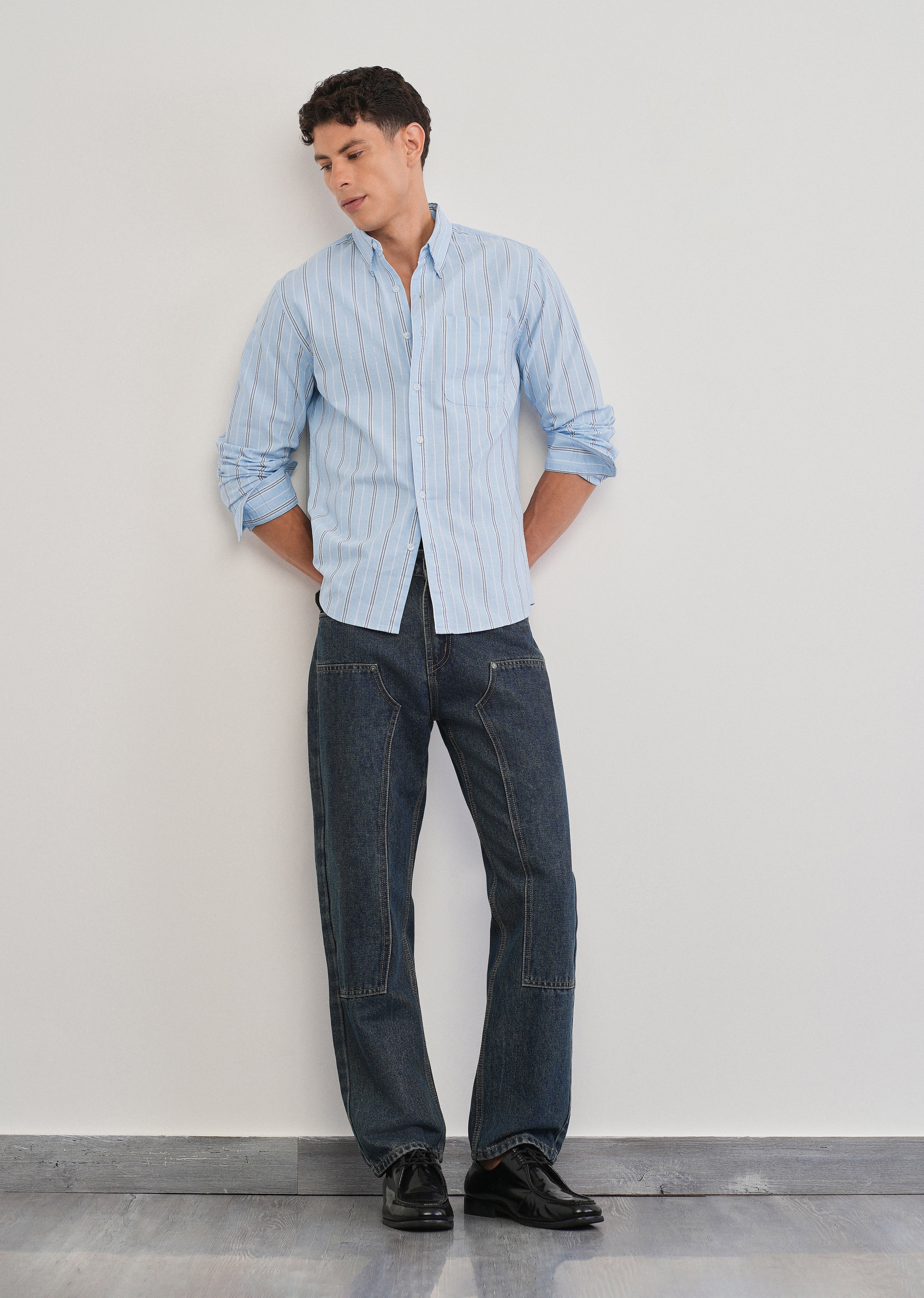 Light Blue Vertical Striped Cotton Shirt