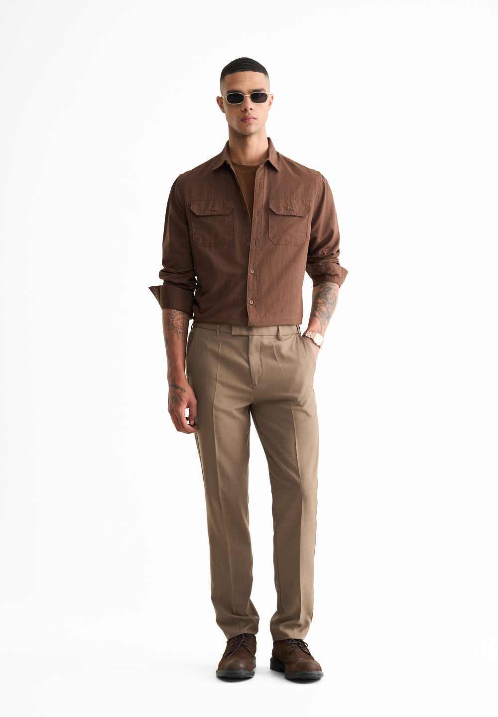 Light Brown Slim Fit Flex Waist Trouser