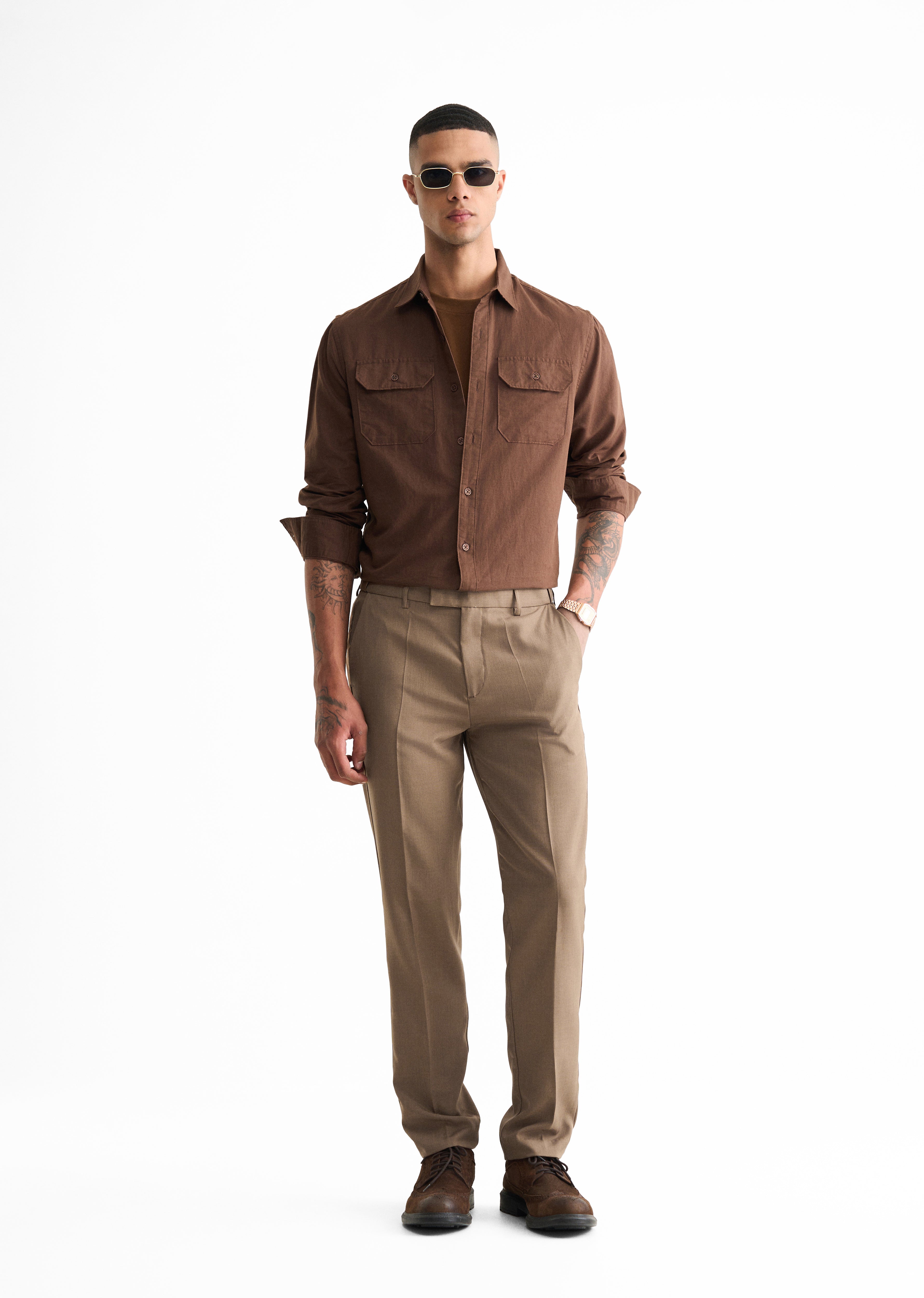 Light Brown Slim Fit Flex Waist Trouser