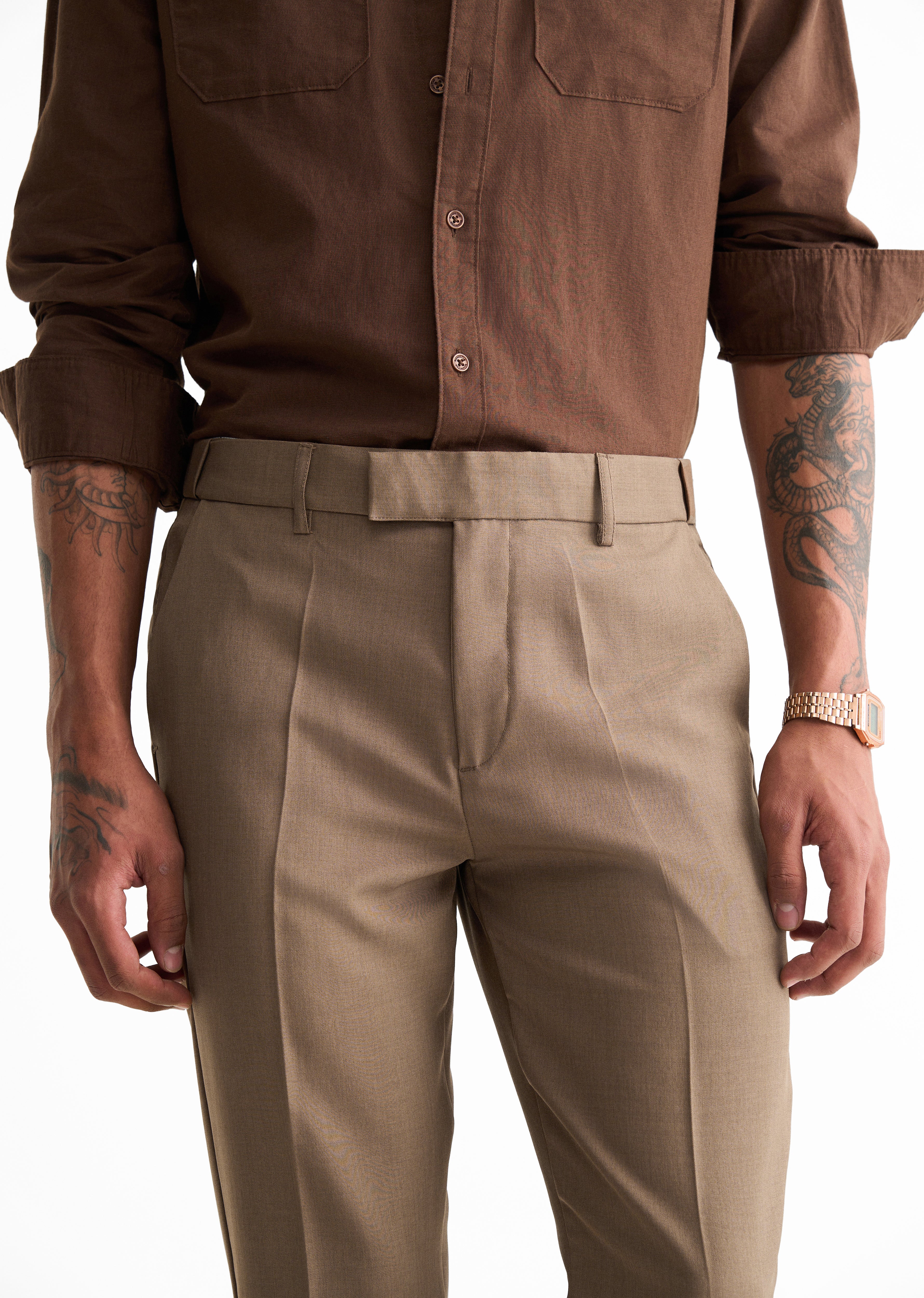 Light Brown Slim Fit Flex Waist Trouser