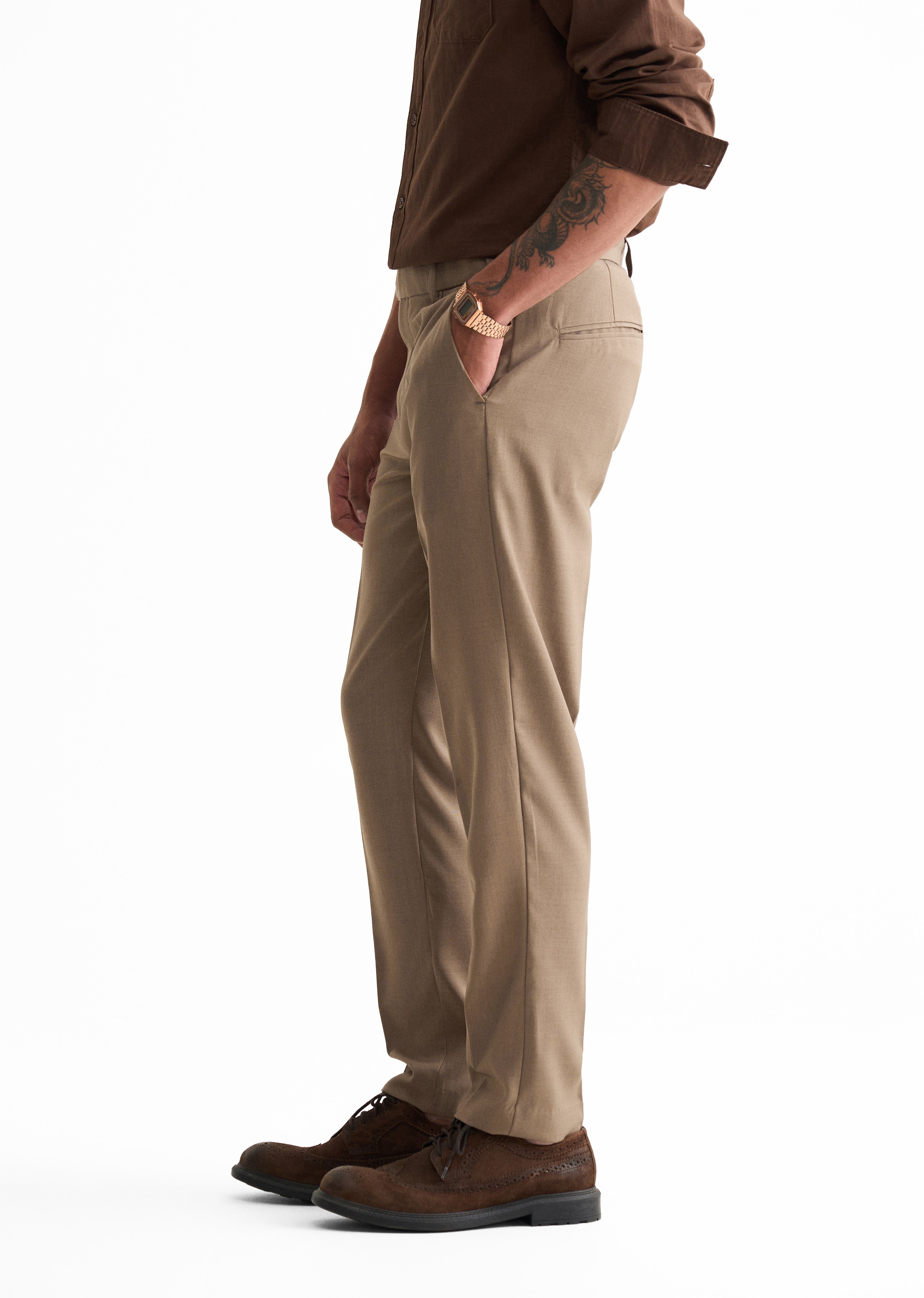 Light Brown Slim Fit Flex Waist Trouser