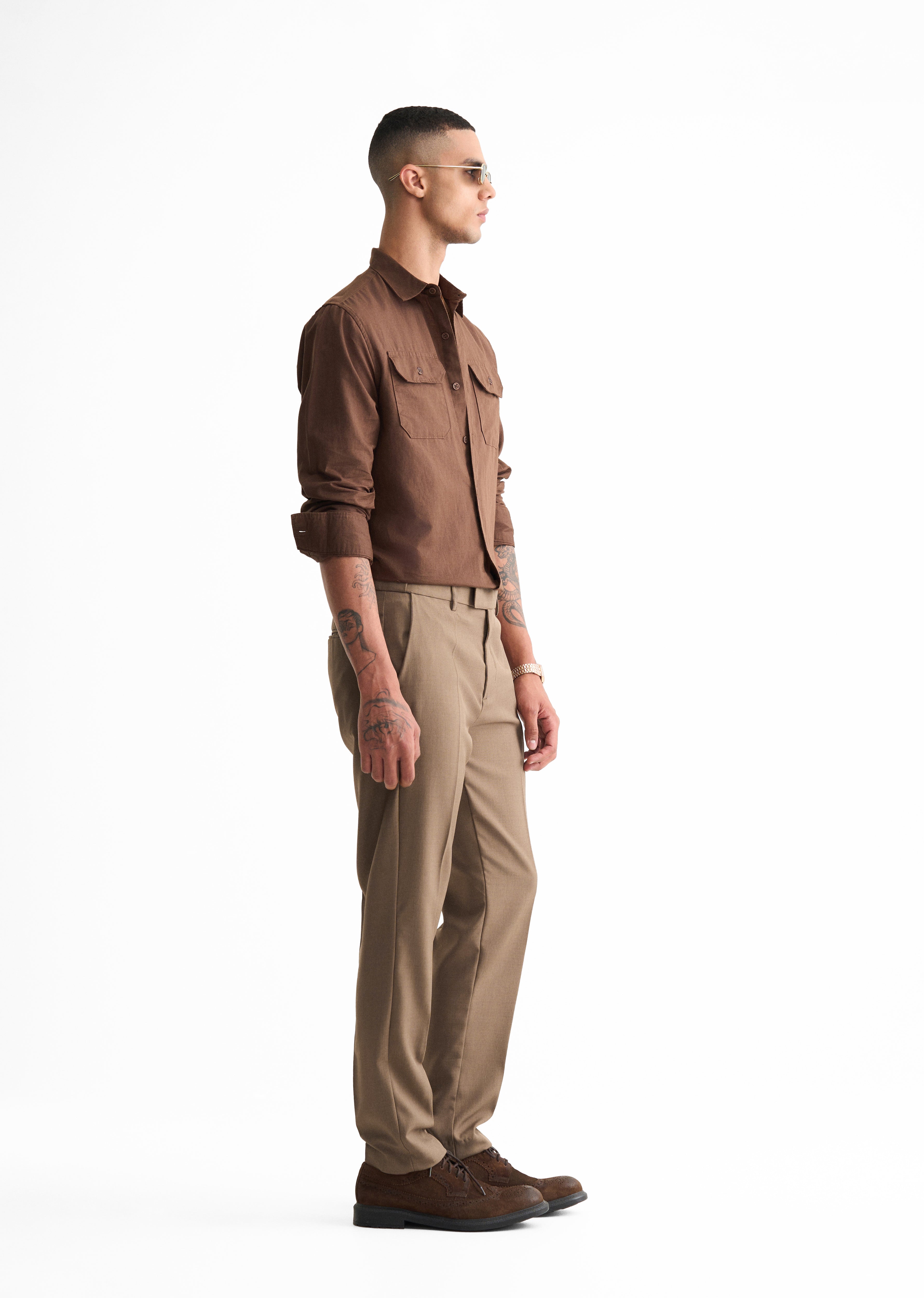 Light Brown Slim Fit Flex Waist Trouser