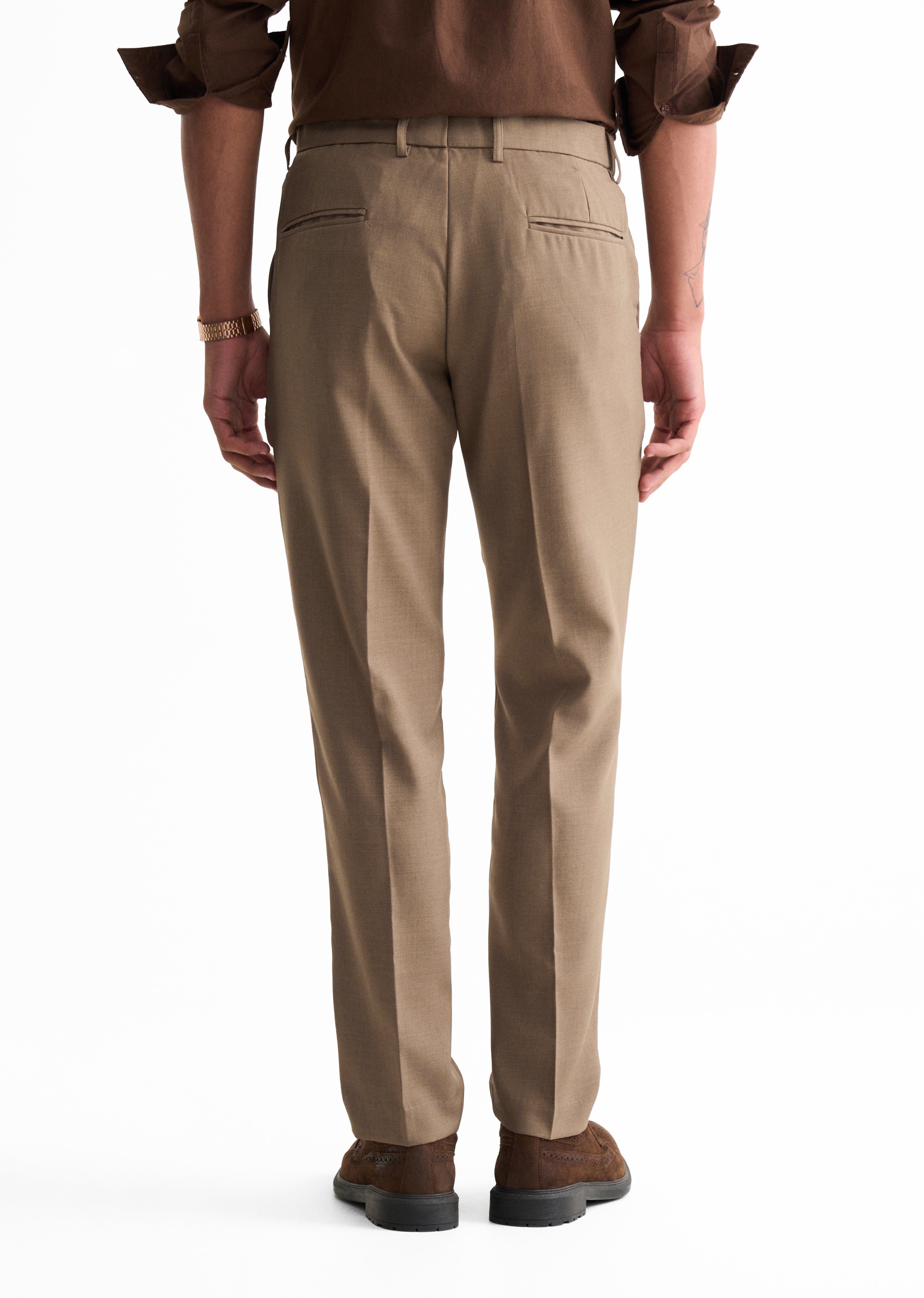 Light Brown Slim Fit Flex Waist Trouser